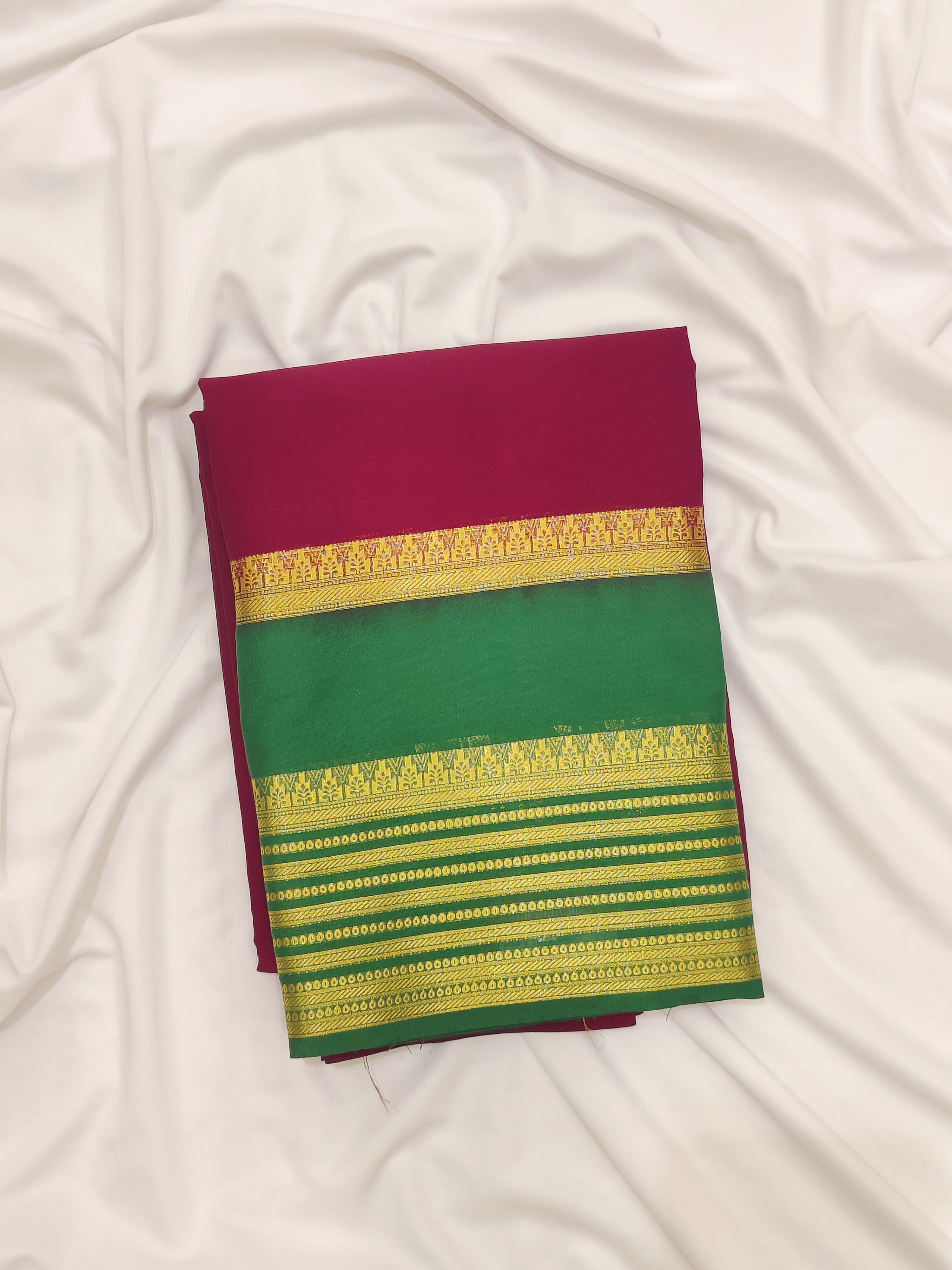 Maroon Saree – Green Border with Gold Zari – Shop Online