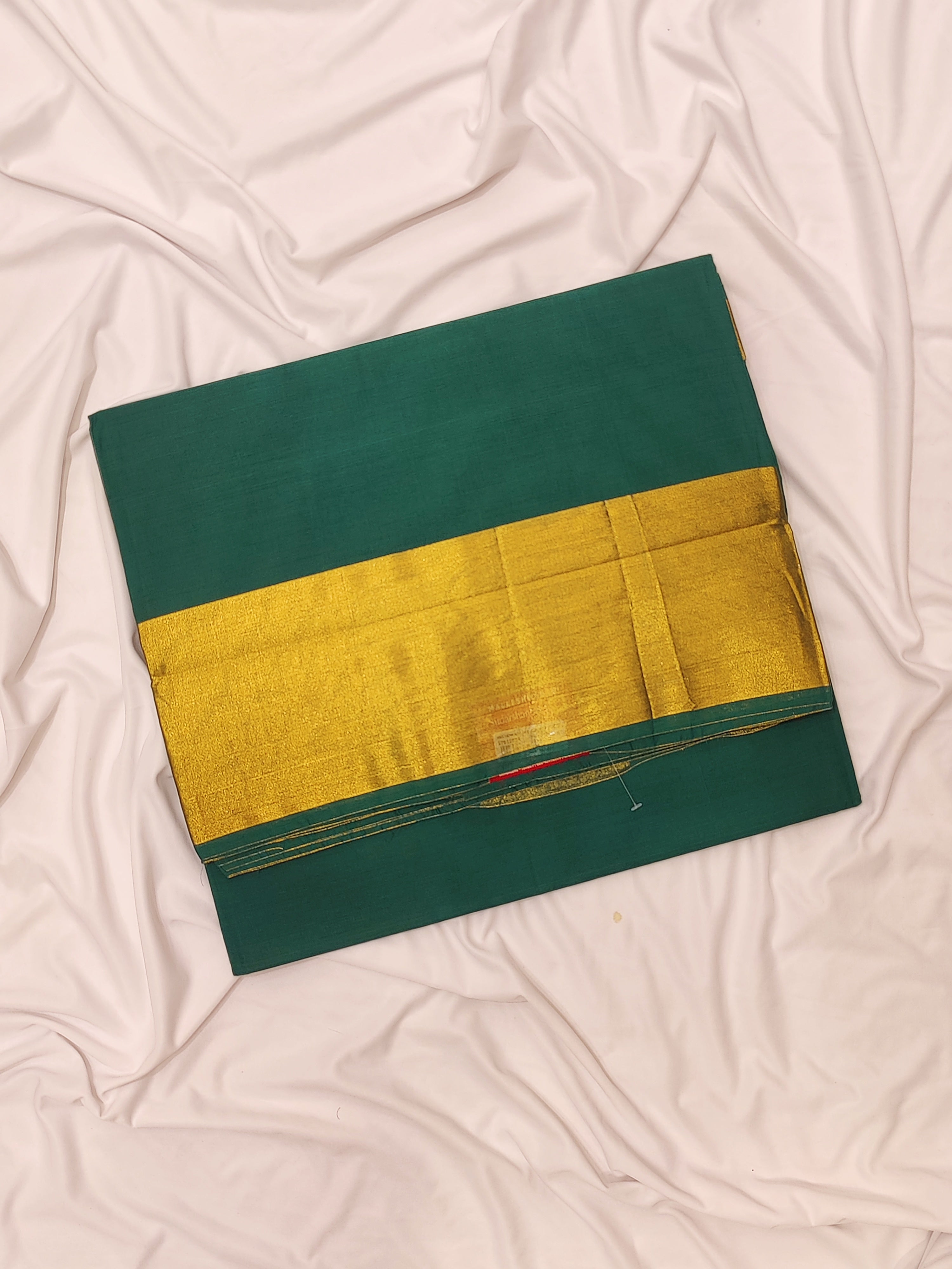 Bottle Green Venkatagiri Cotton Saree – Gold Border – Shop Online