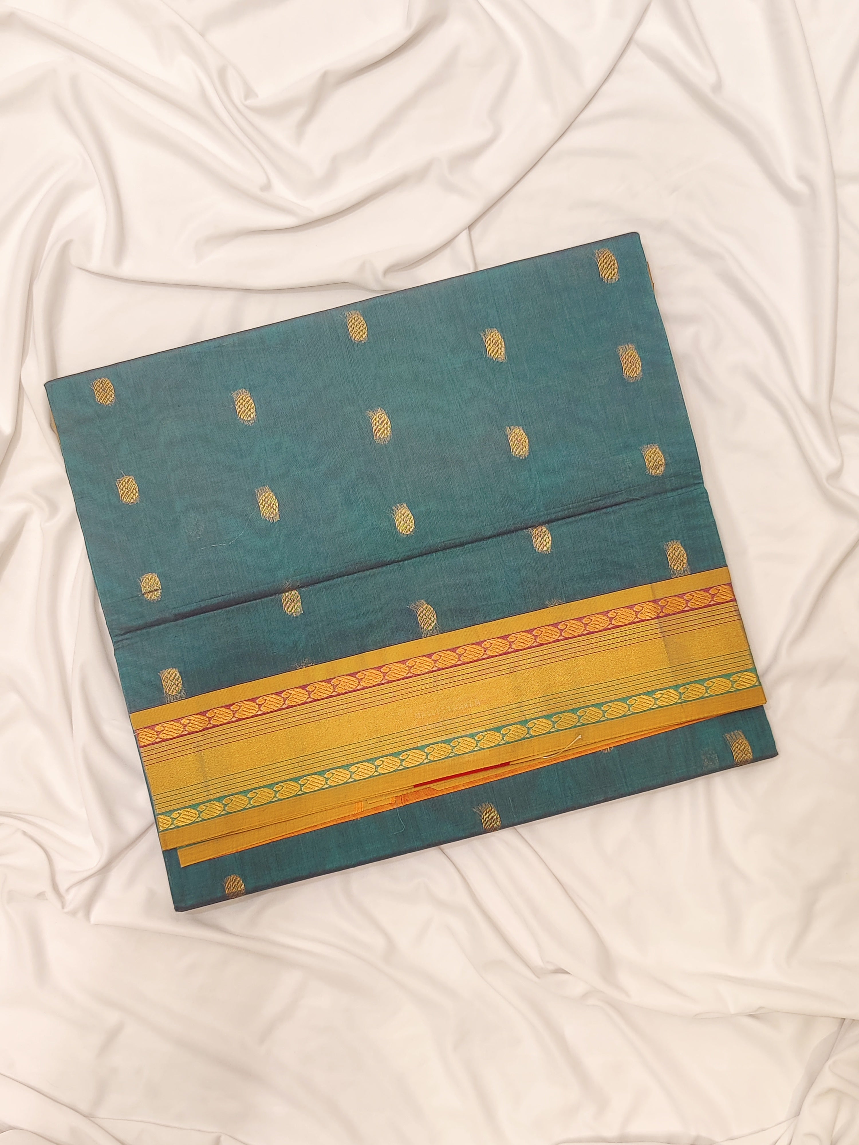 Rama Green Venkatagiri Cotton Saree – Mango Border – Shop Online