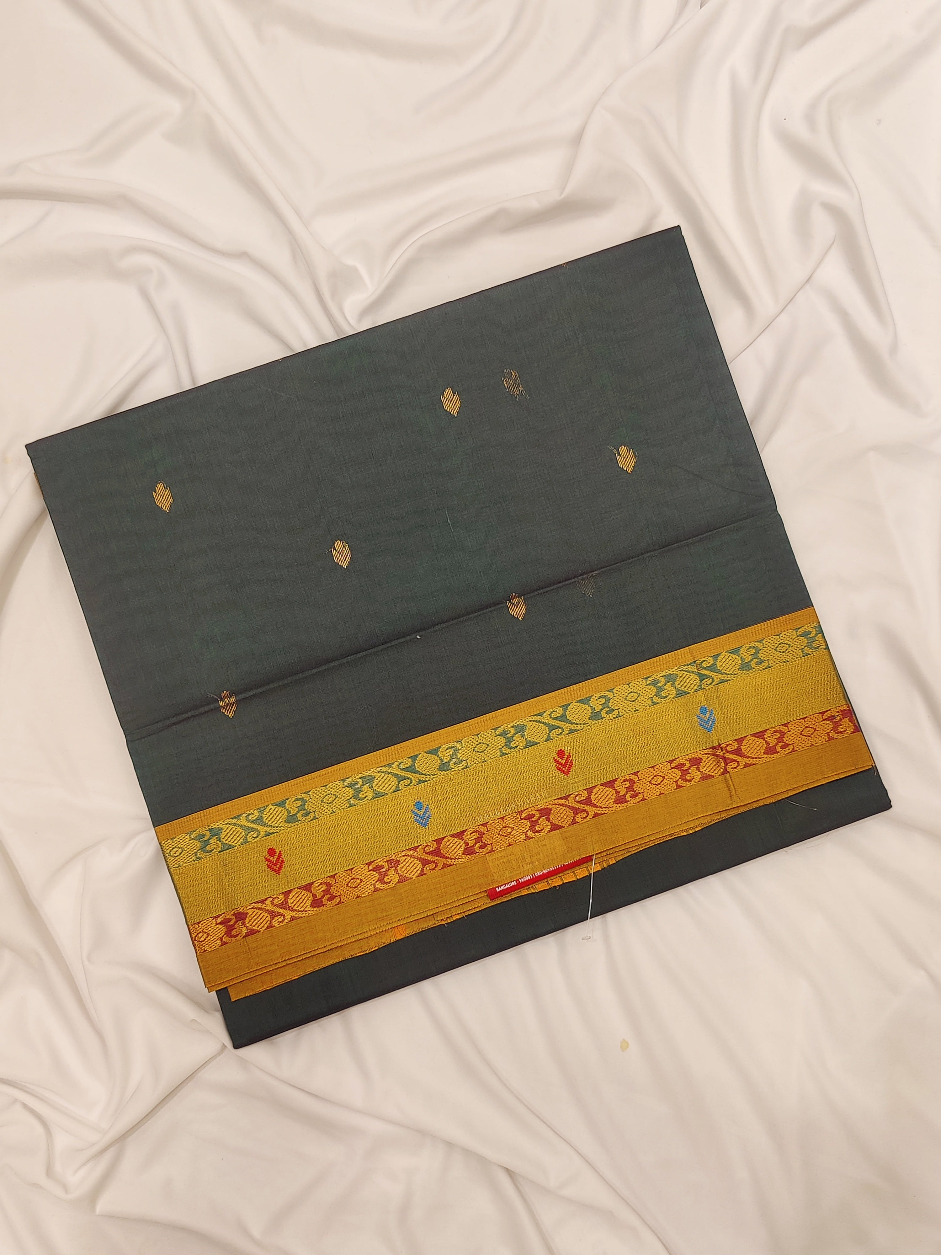 Bottle Green Venkatagiri Cotton Saree – Yellow Border – Shop Online