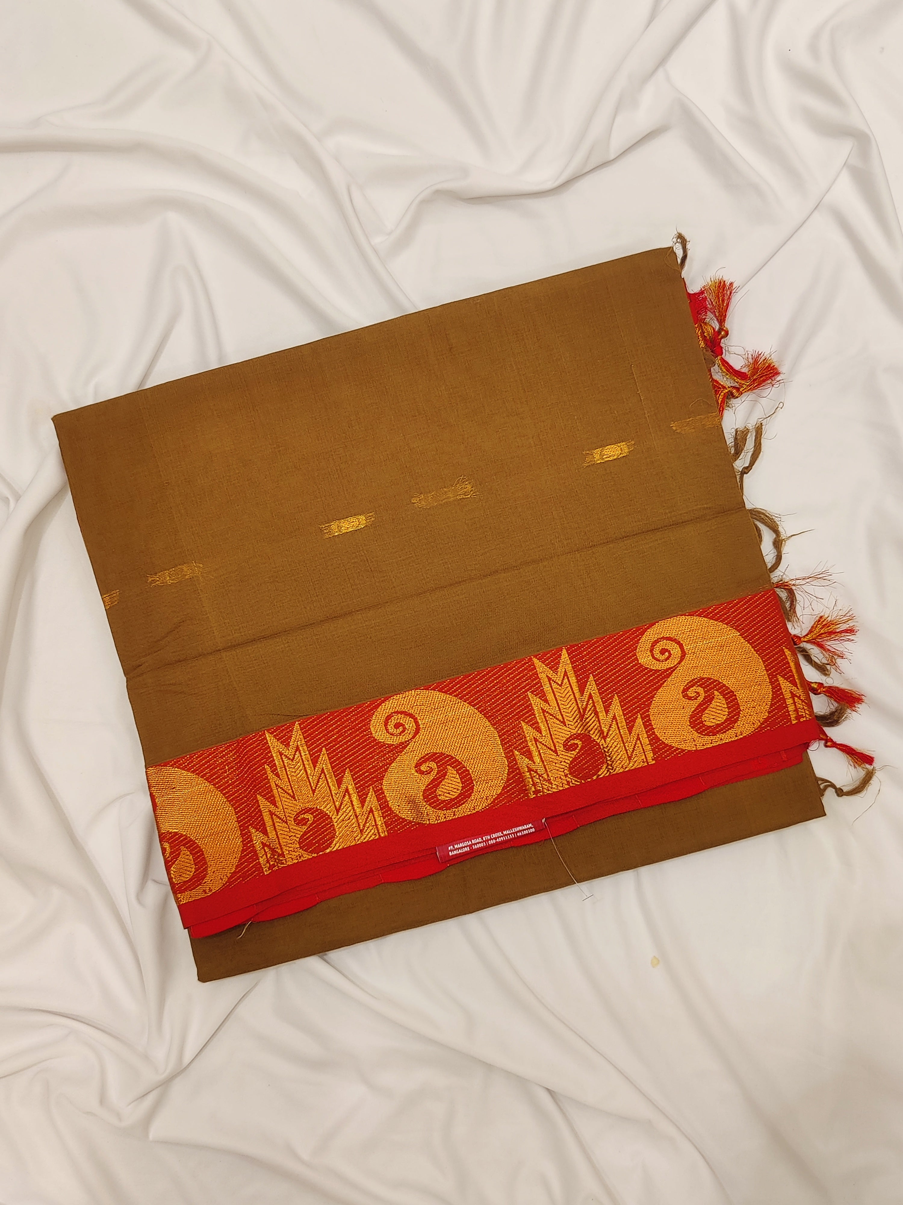 Mehendi Green Venkatagiri Cotton Saree – Orange Temple Border – Shop Online