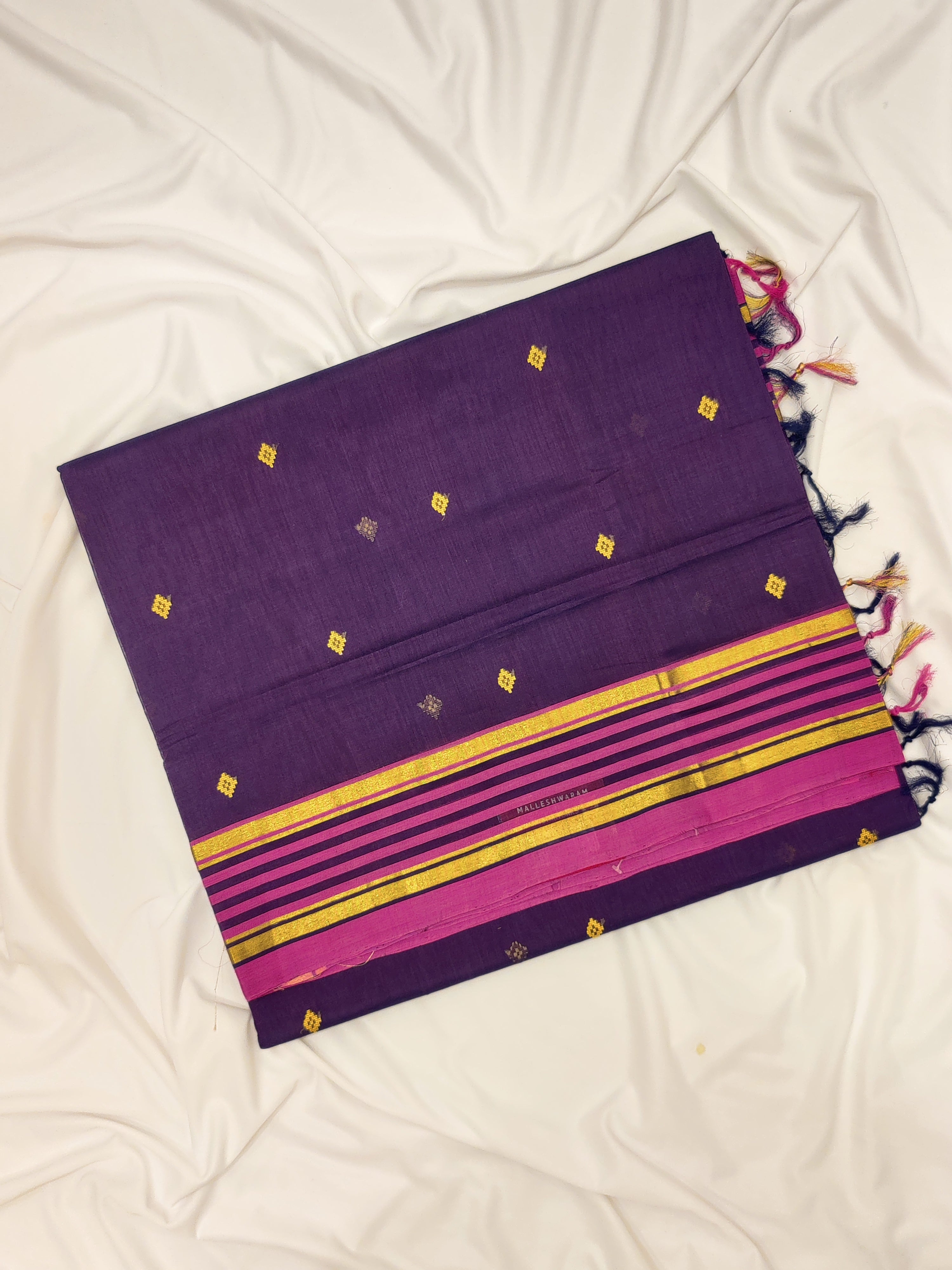 Purple Venkatagiri Cotton Saree – Baby Pink Border – Shop Online