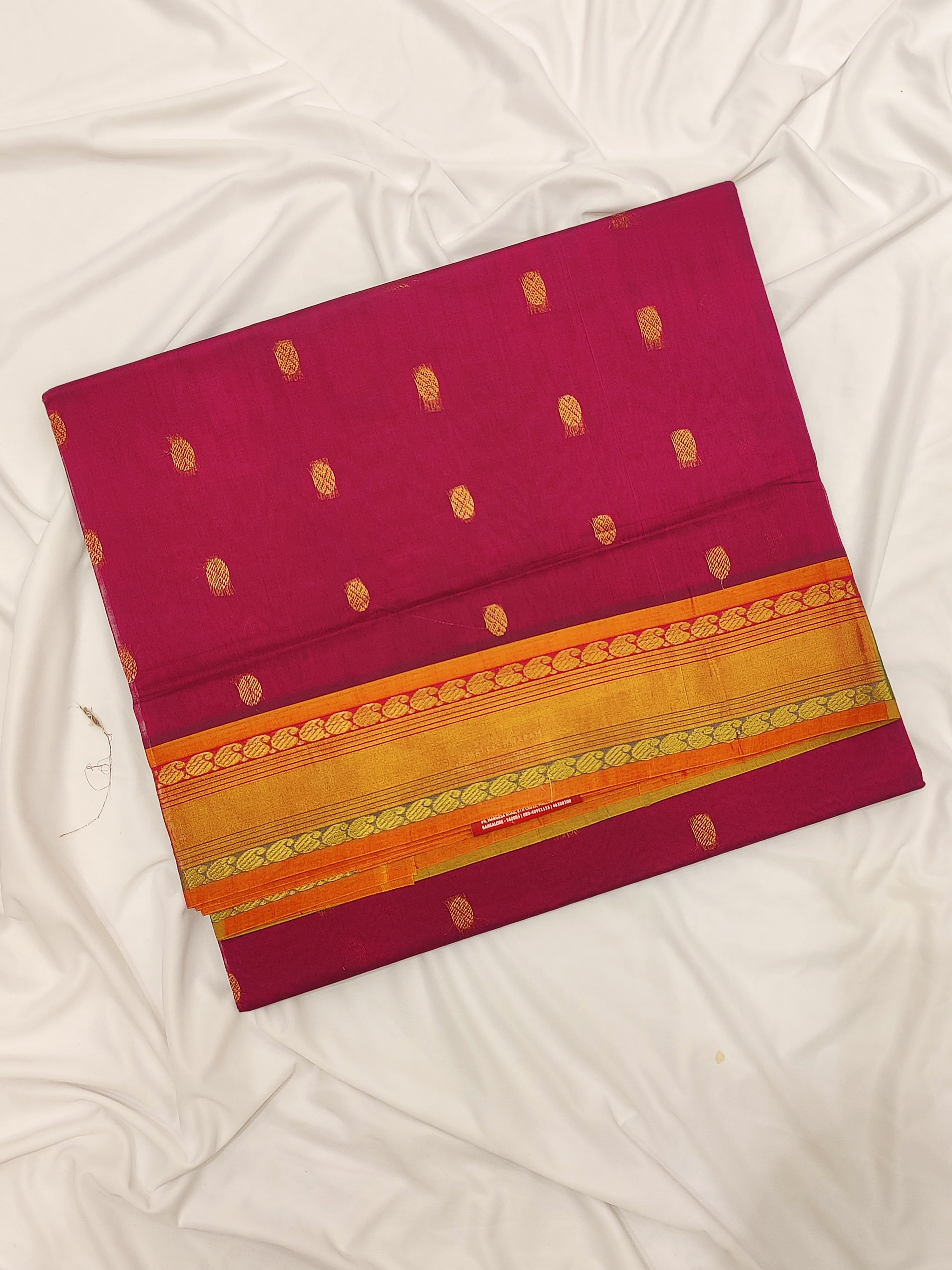 Magenta Pink Venkatagiri Cotton Saree – Yellow Mango Border – Shop Online