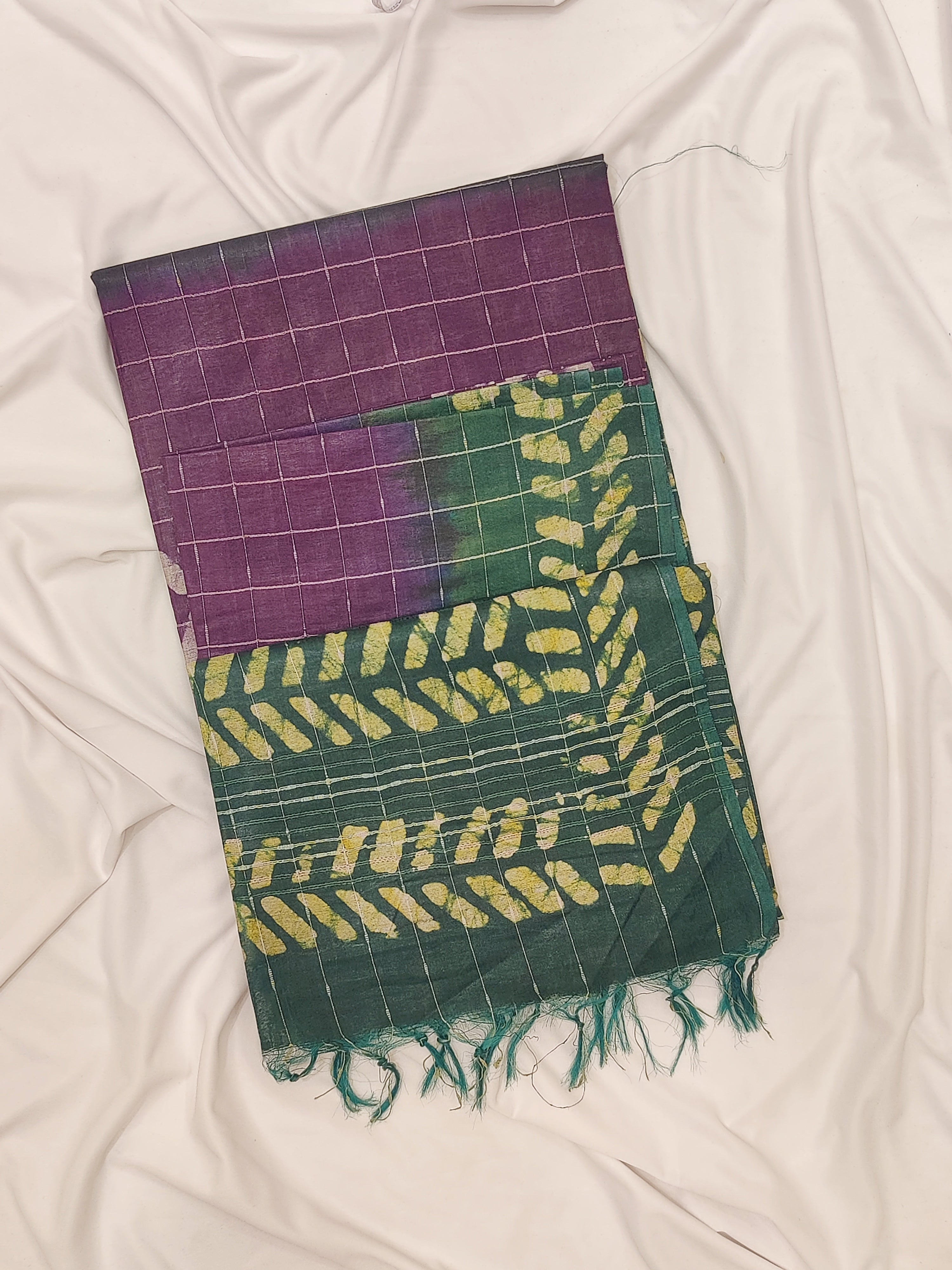 Purple Batik Print Saree – Green Border – Shop Online