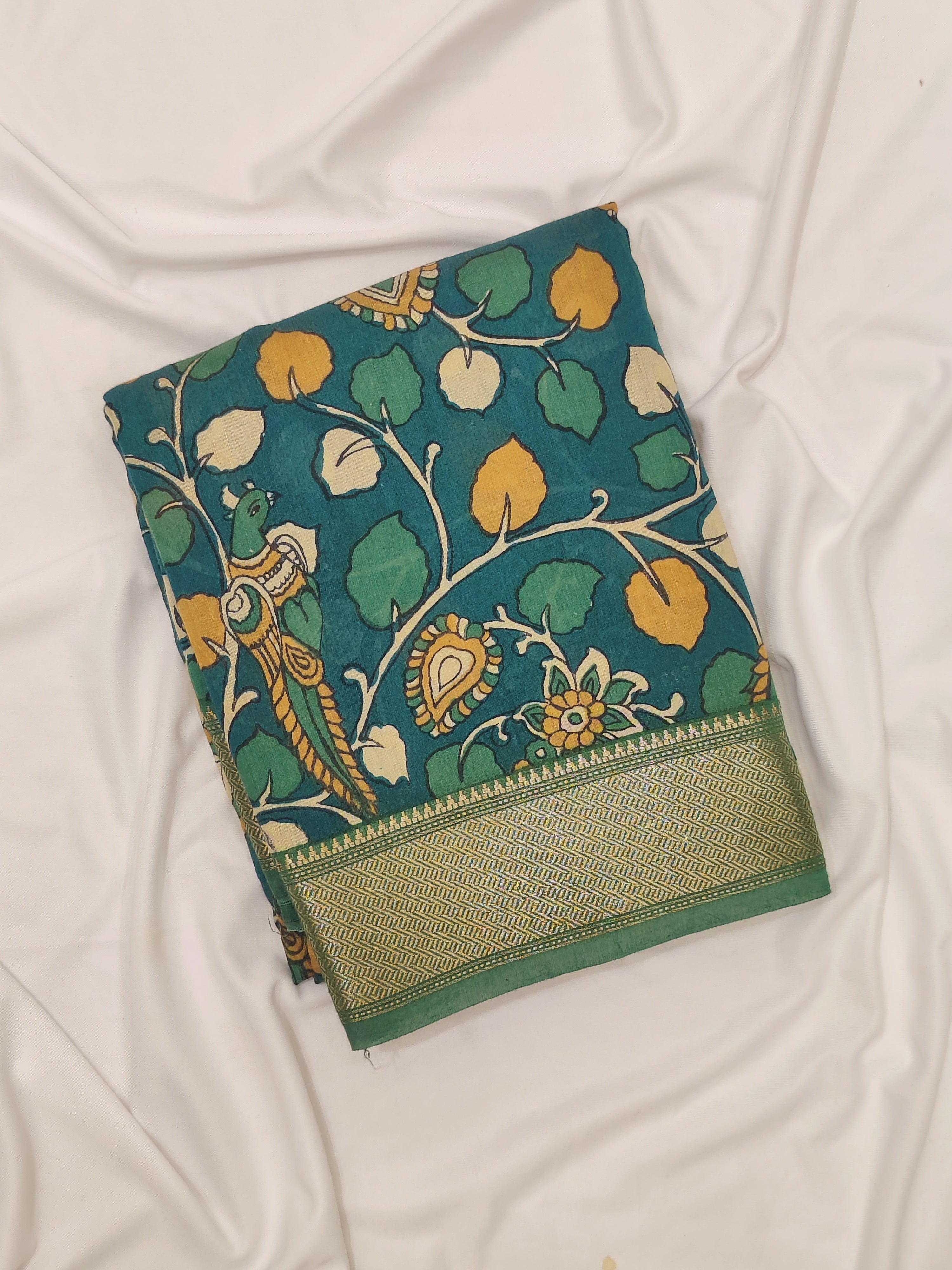 Green Saree – Peacock Floral Print – Shop Online