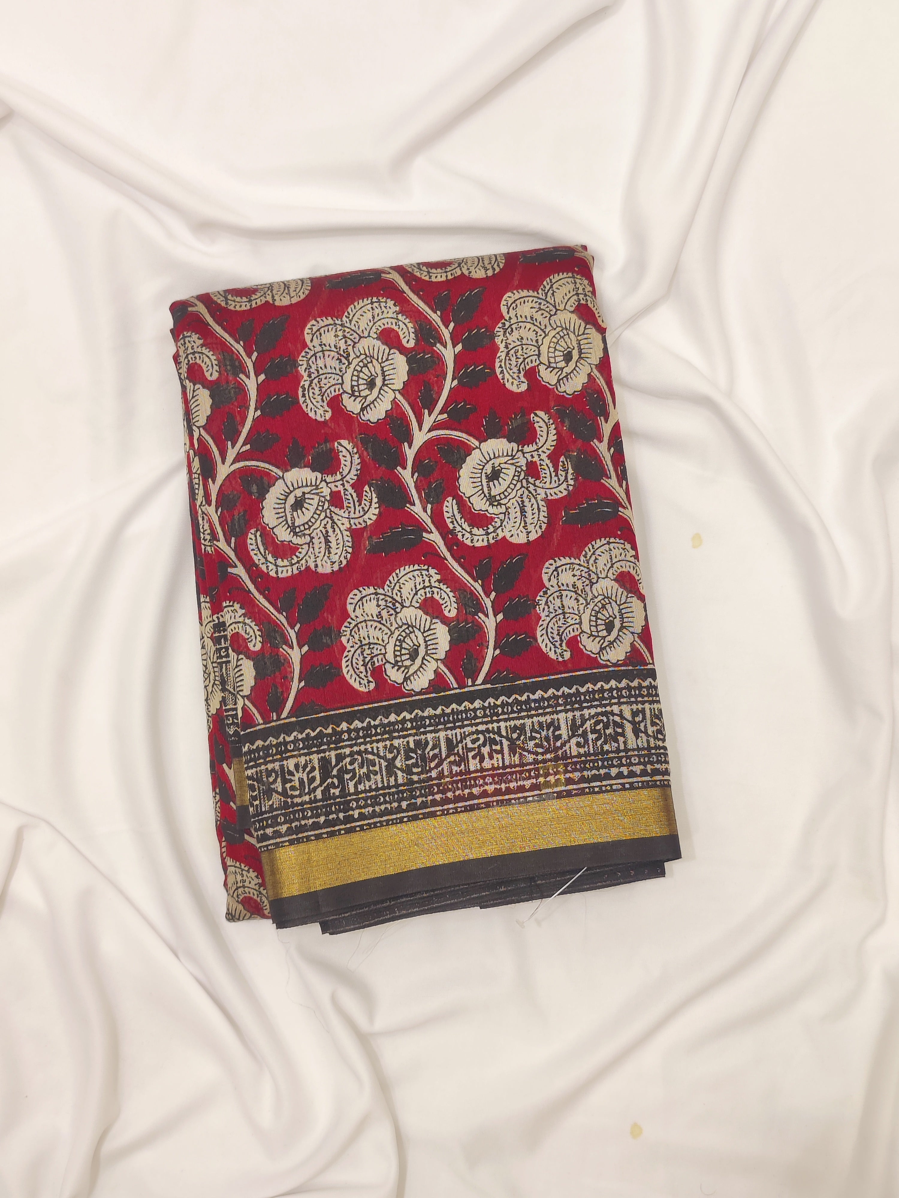 Red Floral Lightweight Saree – Black Border – Shop Online
