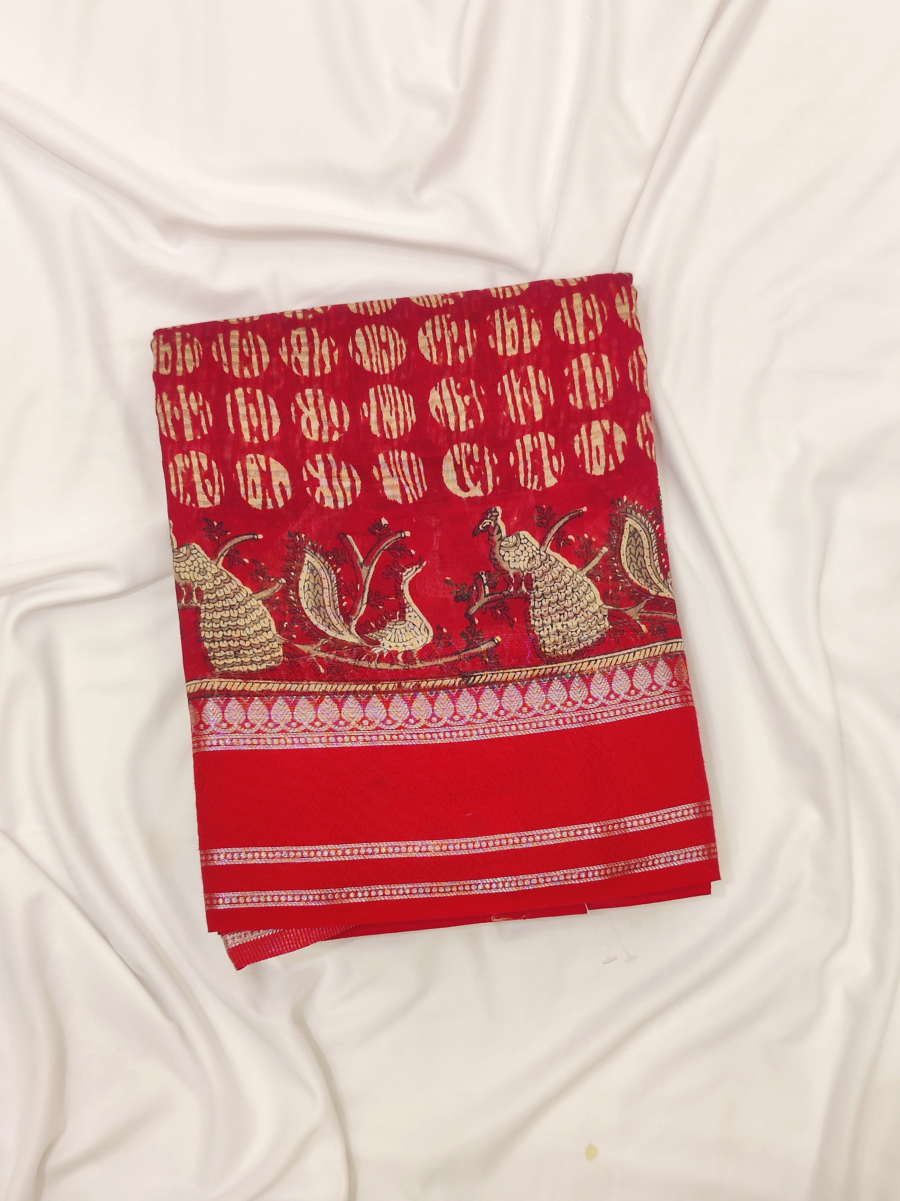 Red Coin Butta Saree – Peacock Designer Border – Shop Online