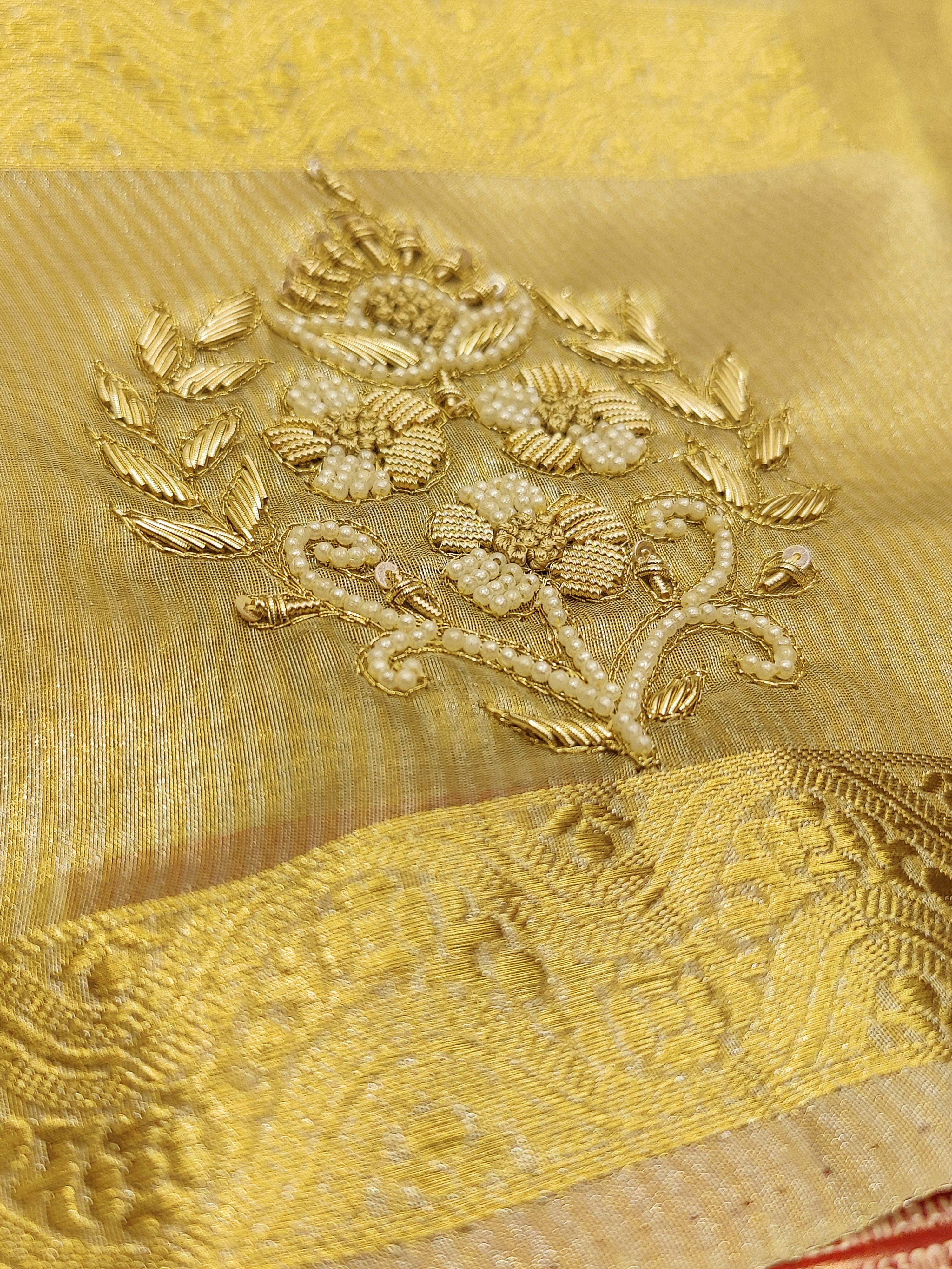Gold Tissue Embroidered Saree – Beaded Wedding Collection – Shop Online