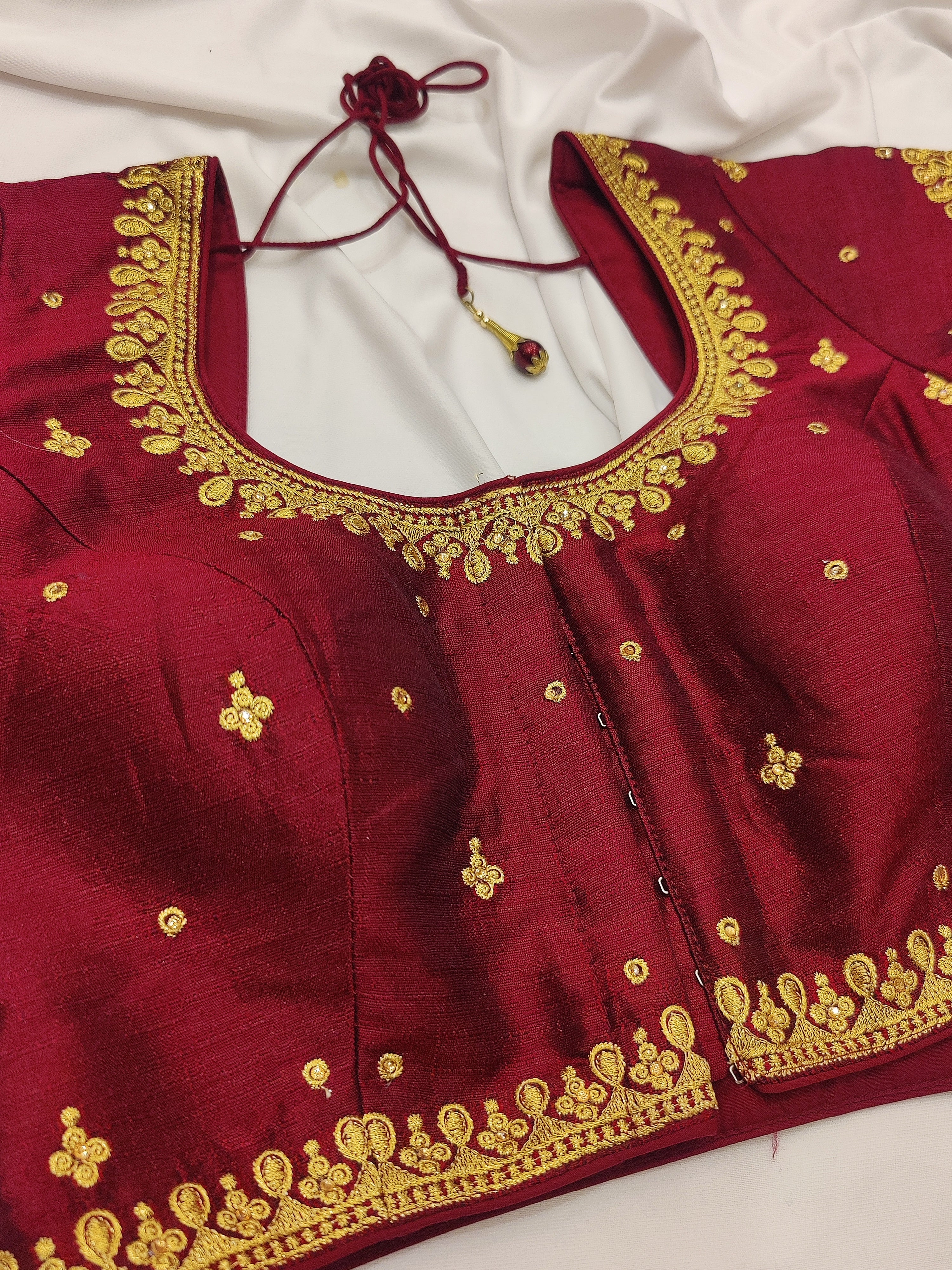 Maroon Full Sleeve Fancy Blouse – Stone Embellished – Shop Online