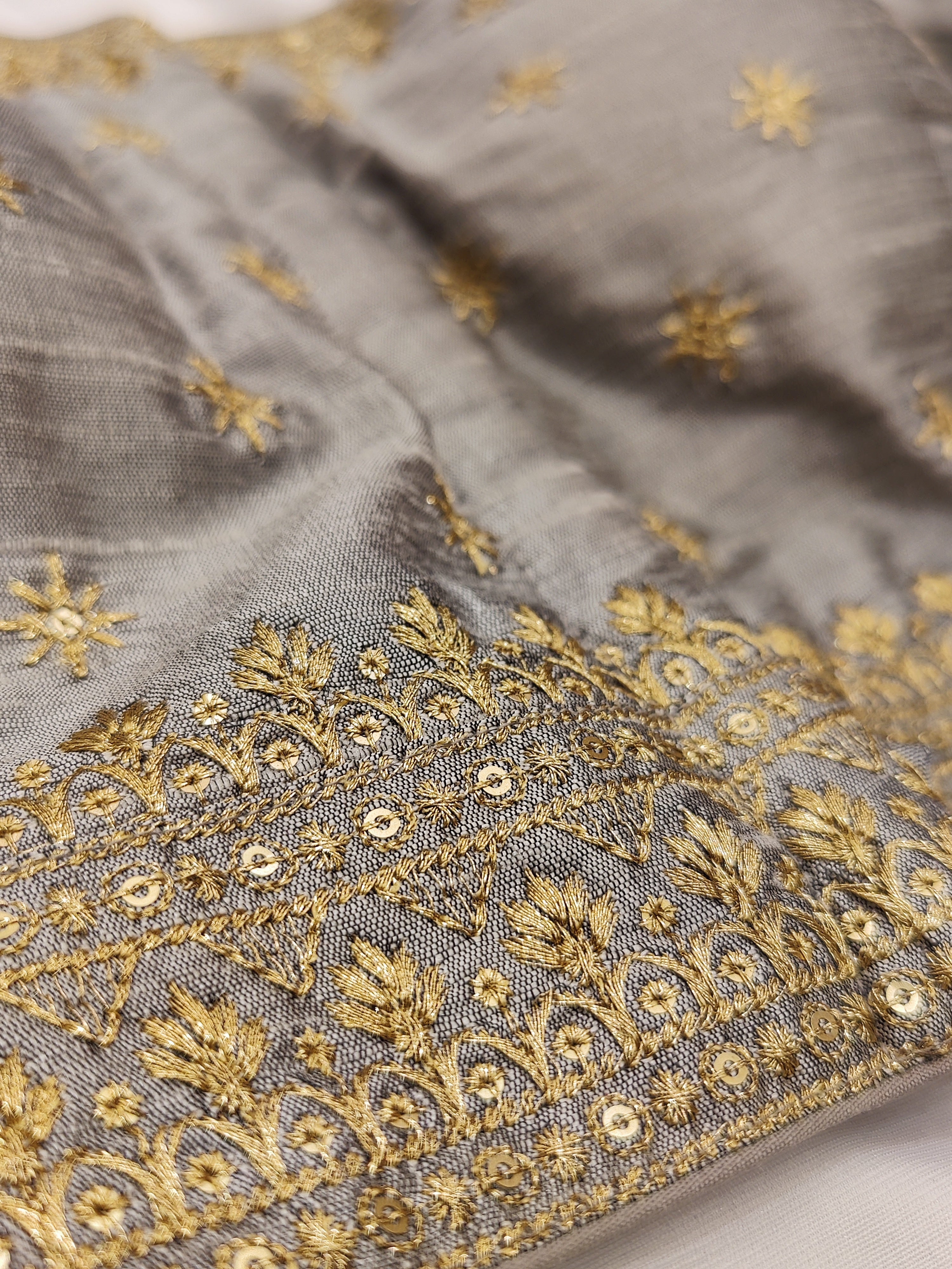 Grey Full Sleeve Fancy Blouse – Stone Embellished – Shop Online