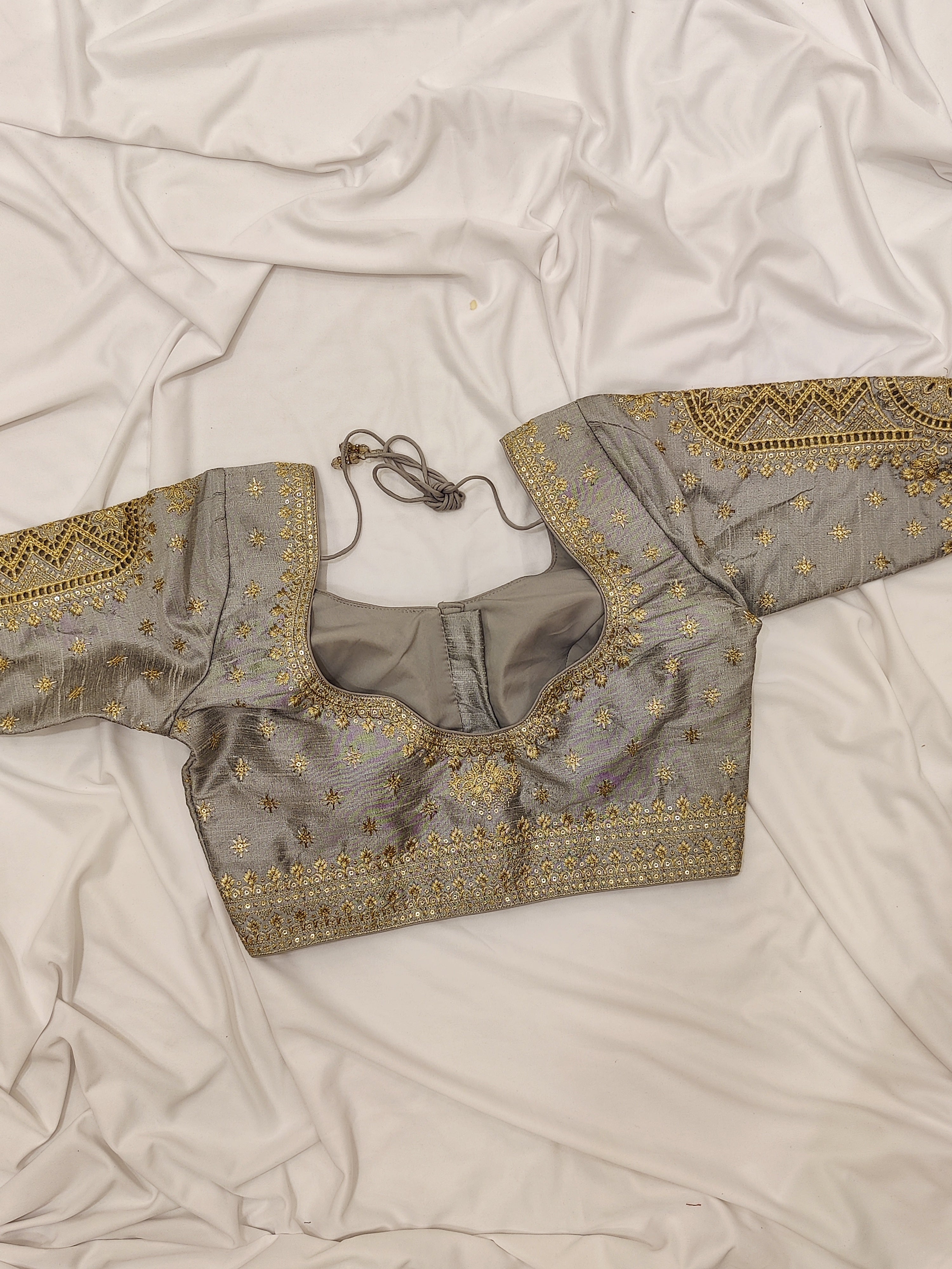 Grey Full Sleeve Fancy Blouse – Stone Embellished – Shop Online