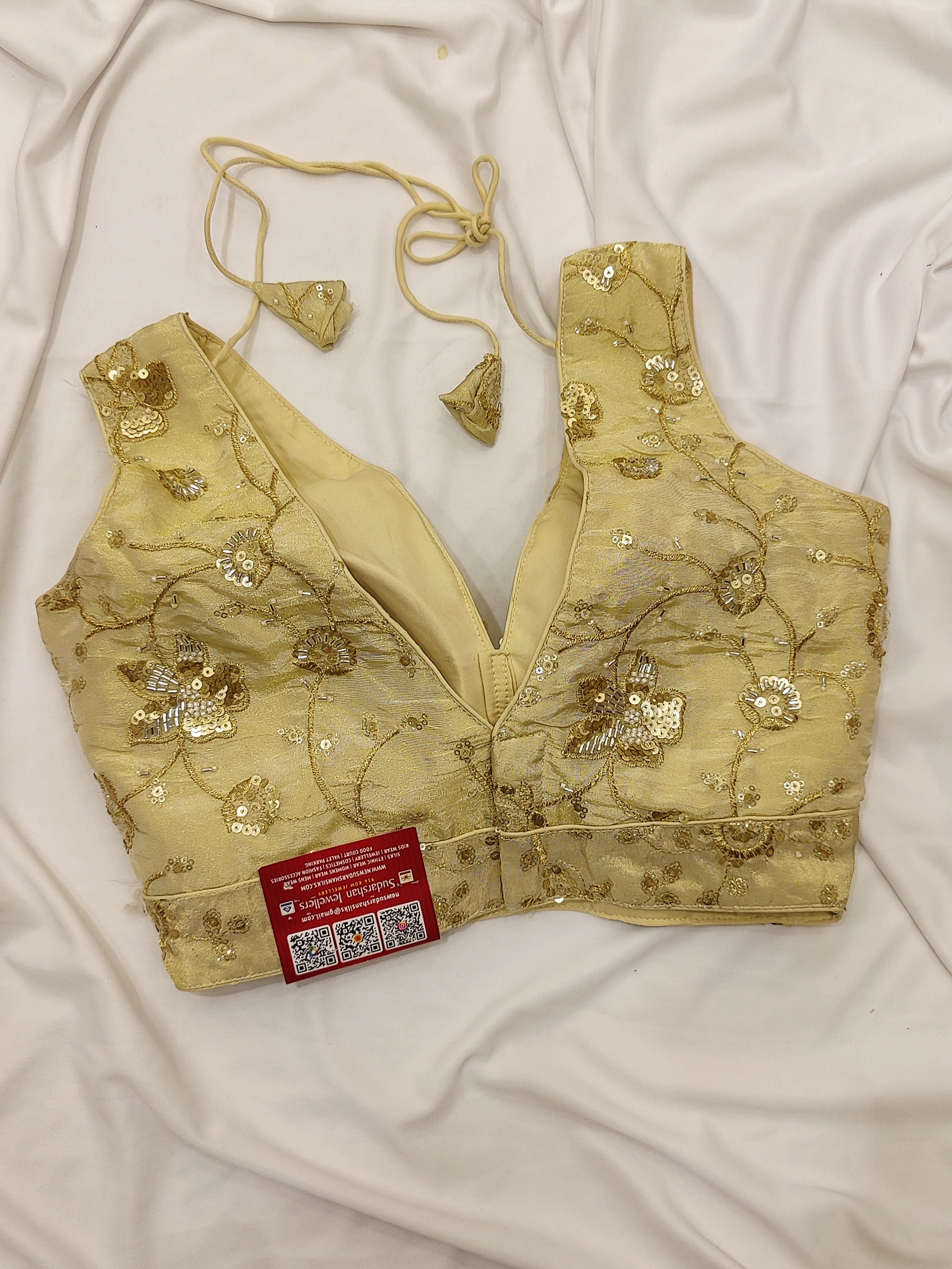 Cream Fancy Sleeveless Blouse – Heavy Stone Work – Shop Online