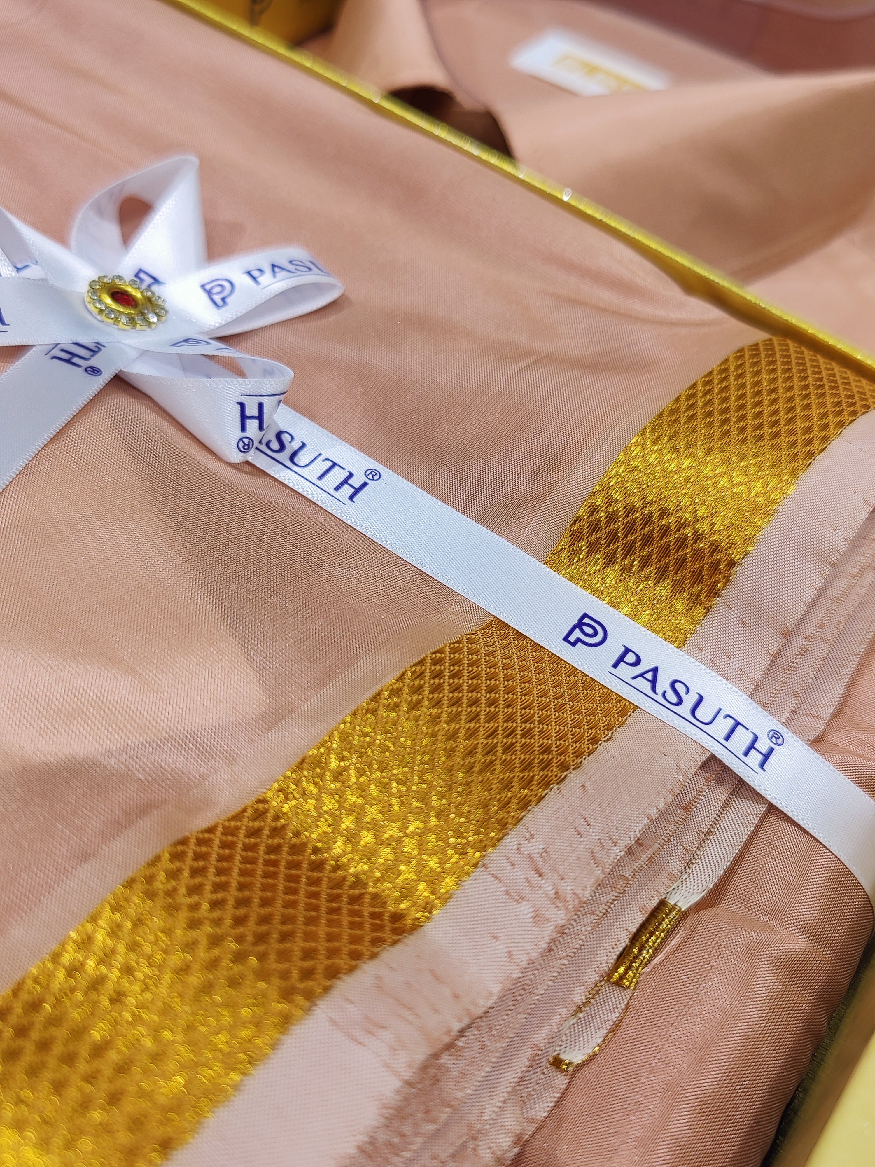 "Copper Dhoti Set with Dhoti, Shirt, Belt & Perfume – Wedding Collection for Men"