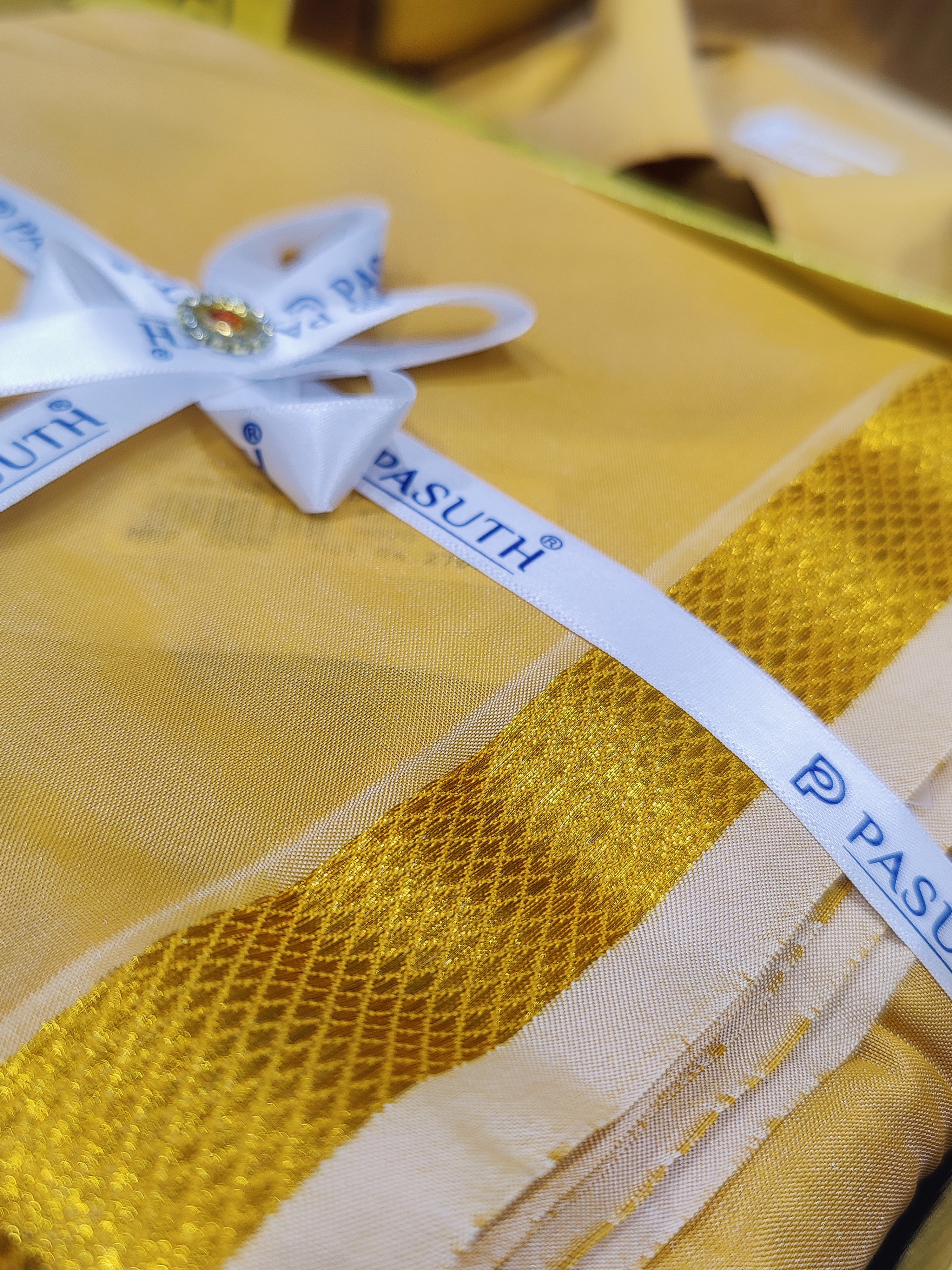 "Elegant Gold Dhoti Set with Dhoti, Shirt, Belt & Perfume – Wedding Collection"