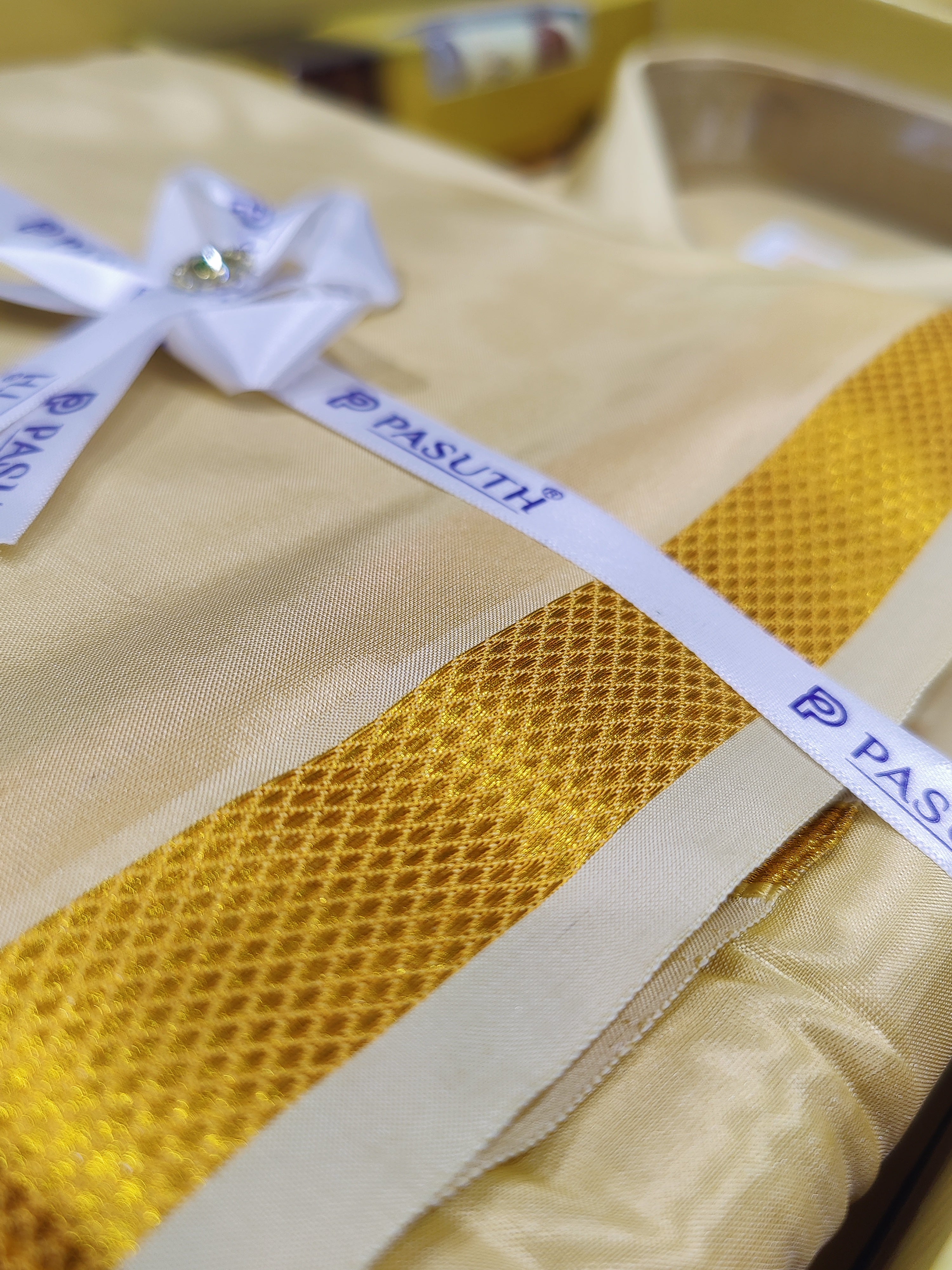 Creamish Gold Dhoti Set with Dhoti, Shirt, Belt & Perfume – Wedding Collection