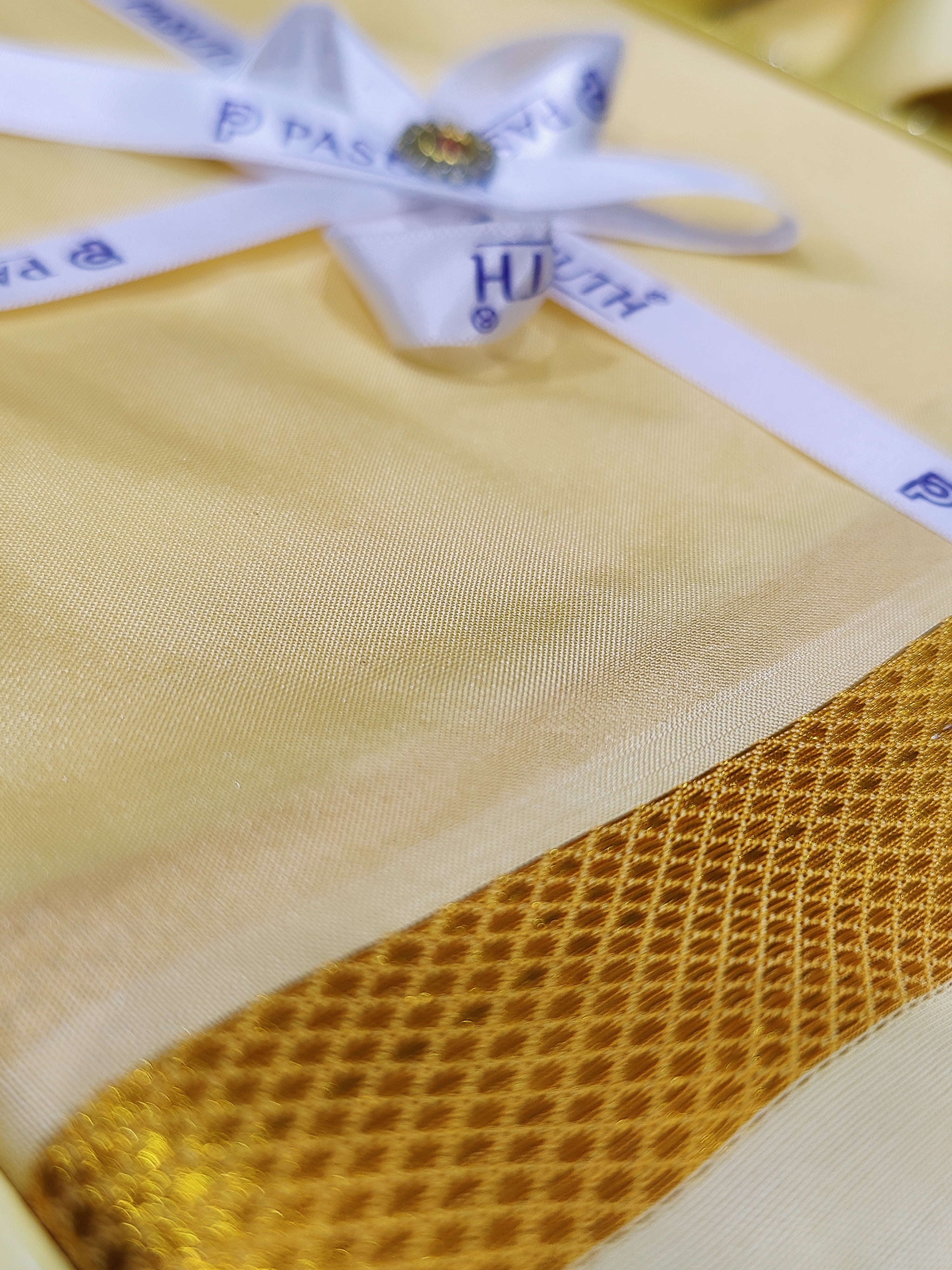 Yellowish Gold Dhoti Set with Dhoti, Shirt, Belt & Perfume – Wedding Collection