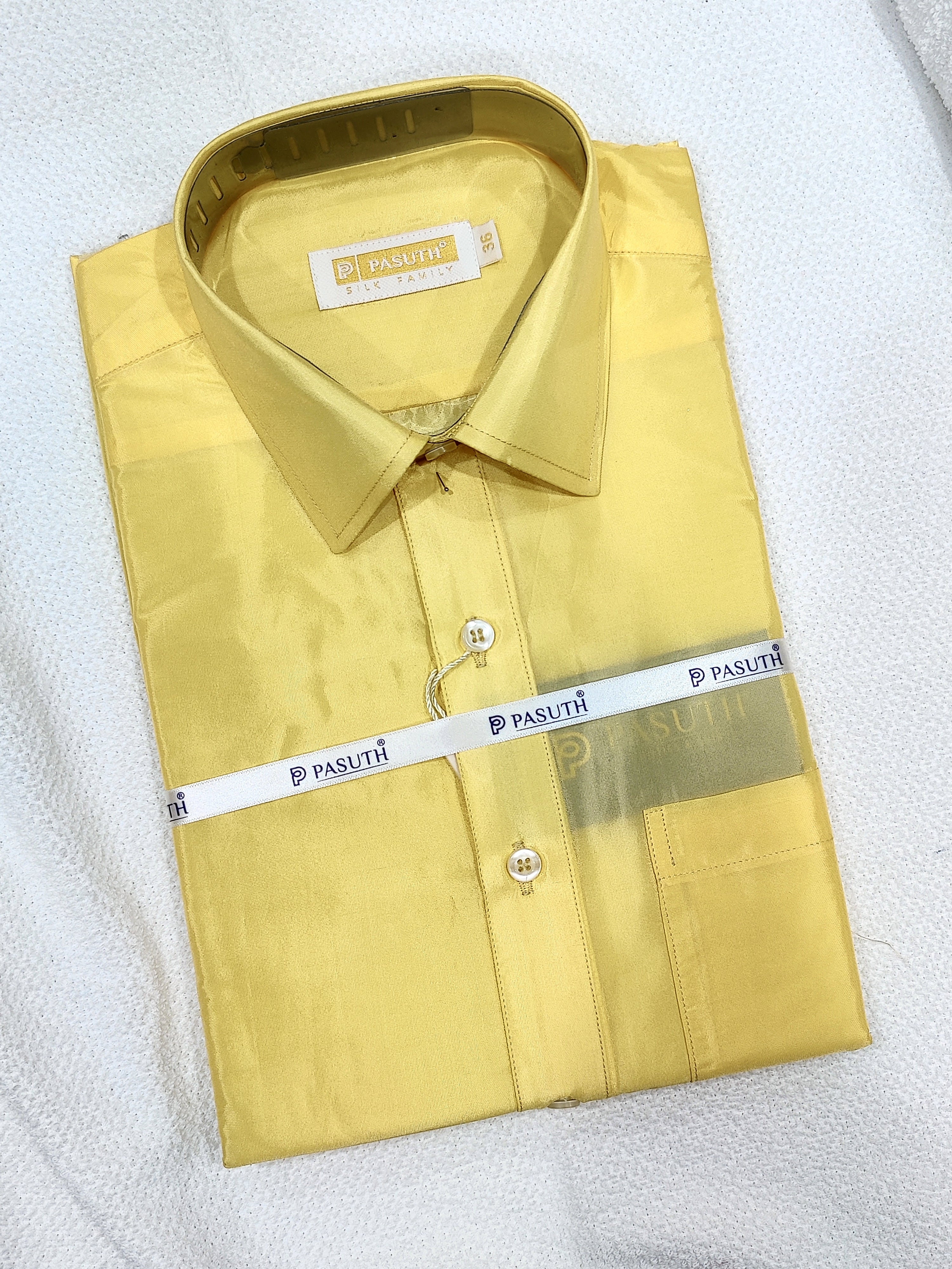 Yellowish Gold Dhoti Set with Dhoti, Shirt, Belt & Perfume – Wedding Collection