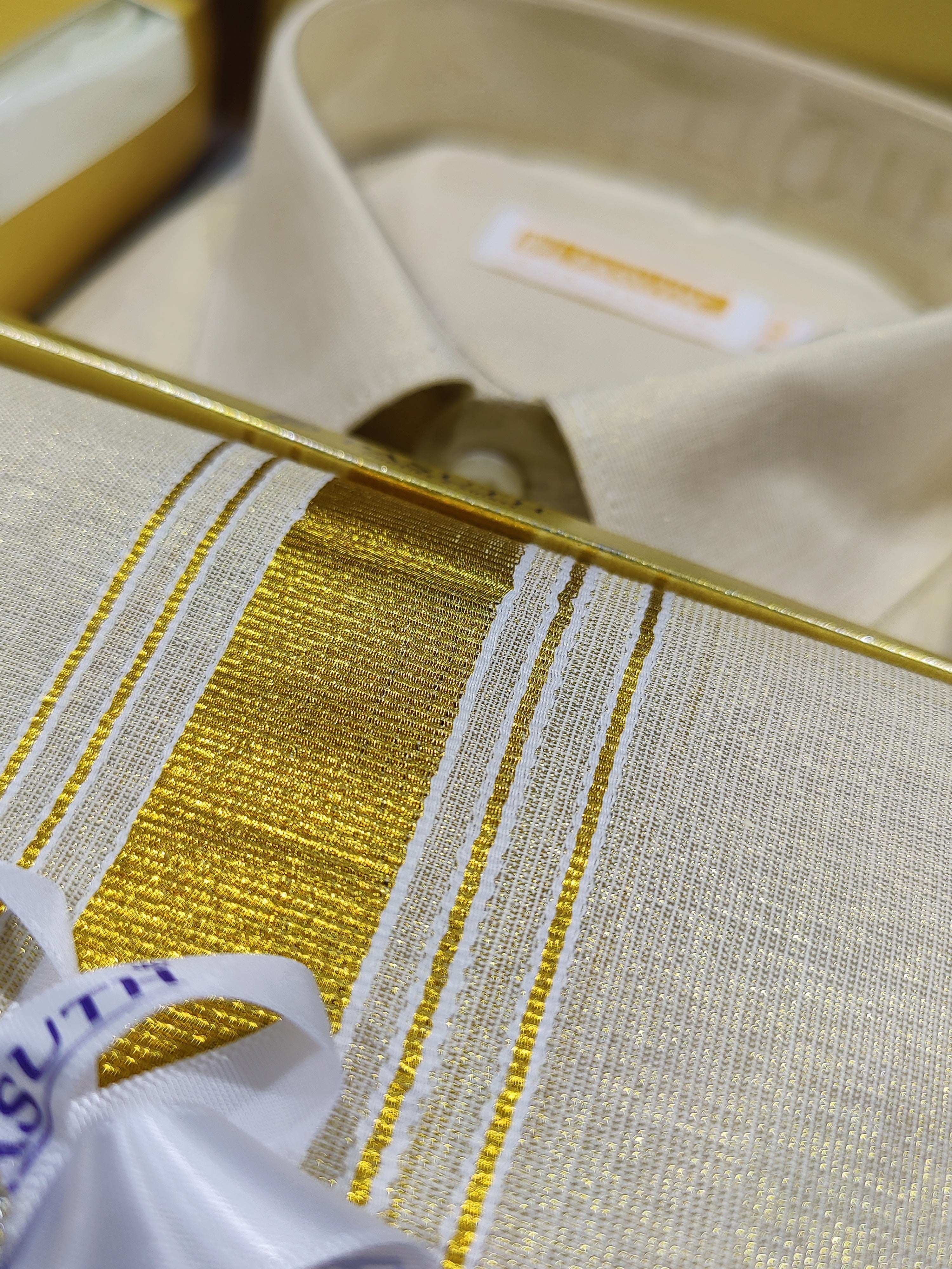 Gold Dhoti Set with Dhoti, Shirt, Belt & Perfume – Wedding Collection for Men