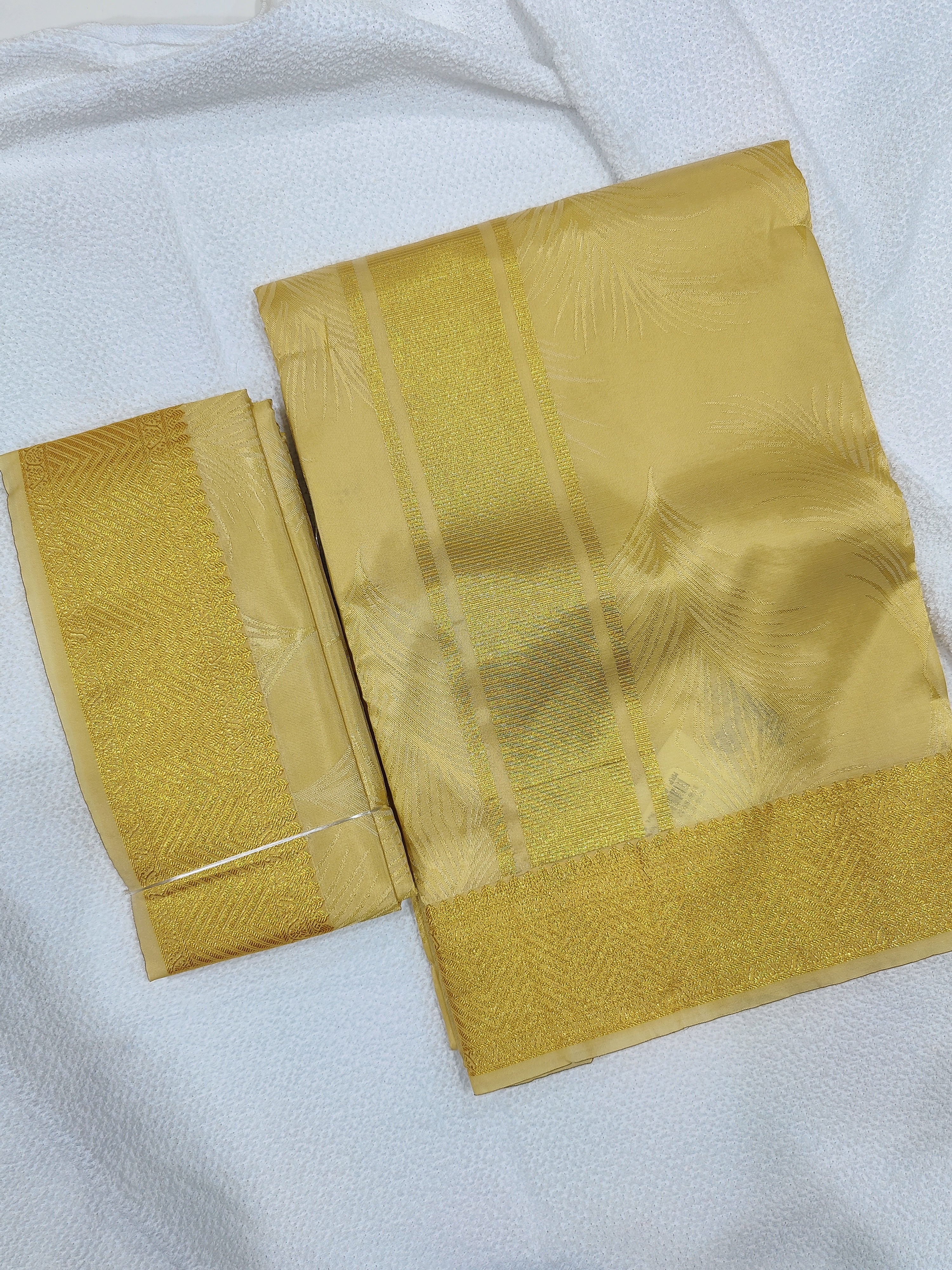 Gold Zari Work Dhoti Set with Dhoti, Shirt, Belt & Perfume – Wedding Collection for Men