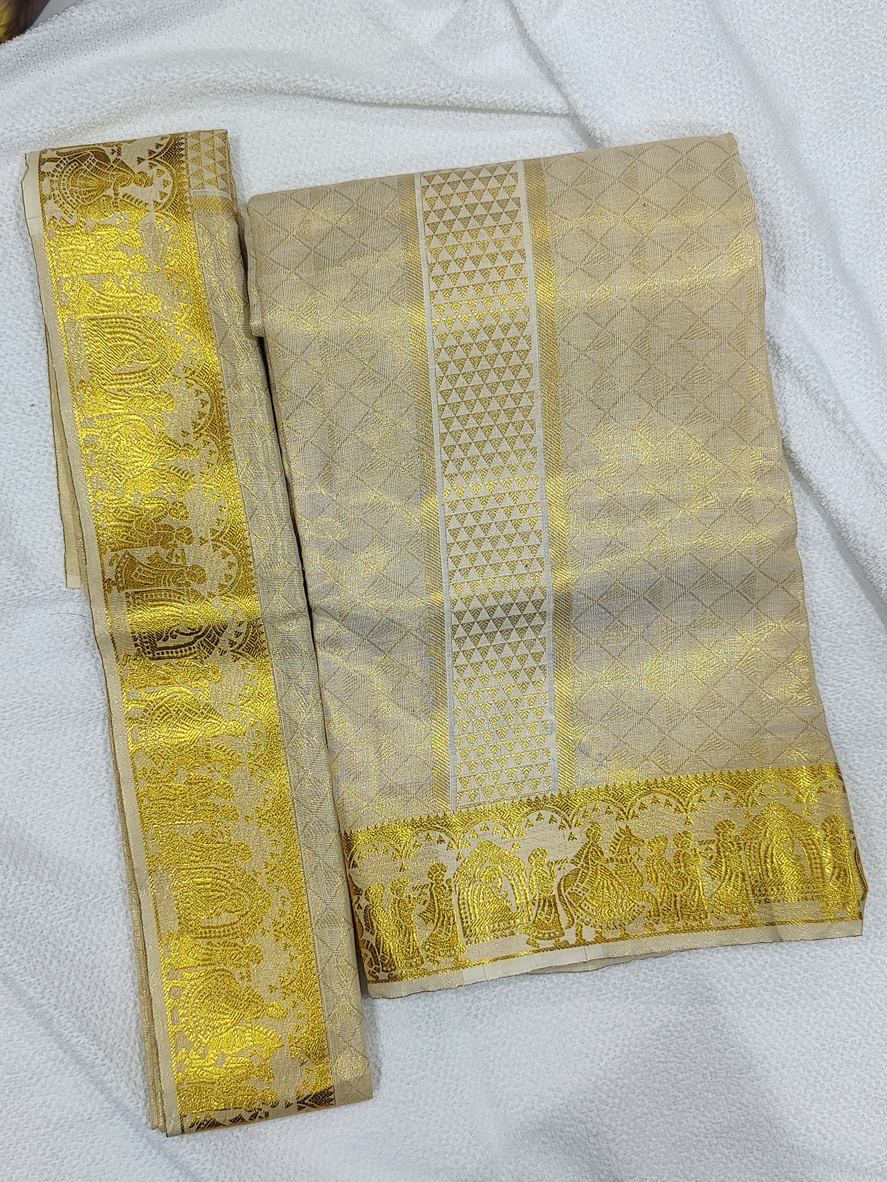 Palak Gold Zari Work Dhoti Set with Dhoti, Shirt, Belt & Perfume – Wedding Collection for Men