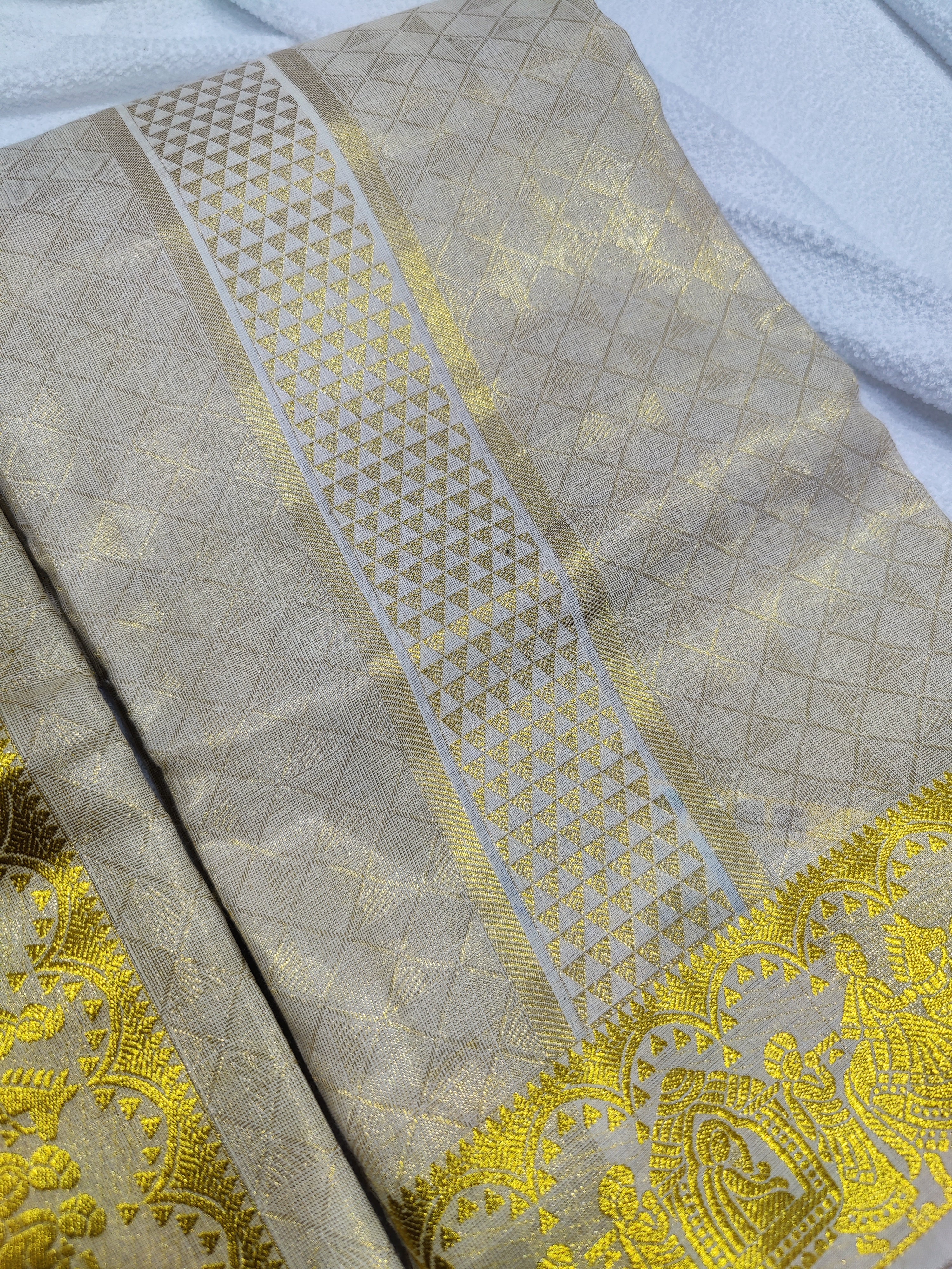 Palak Gold Zari Work Dhoti Set with Dhoti, Shirt, Belt & Perfume – Wedding Collection for Men