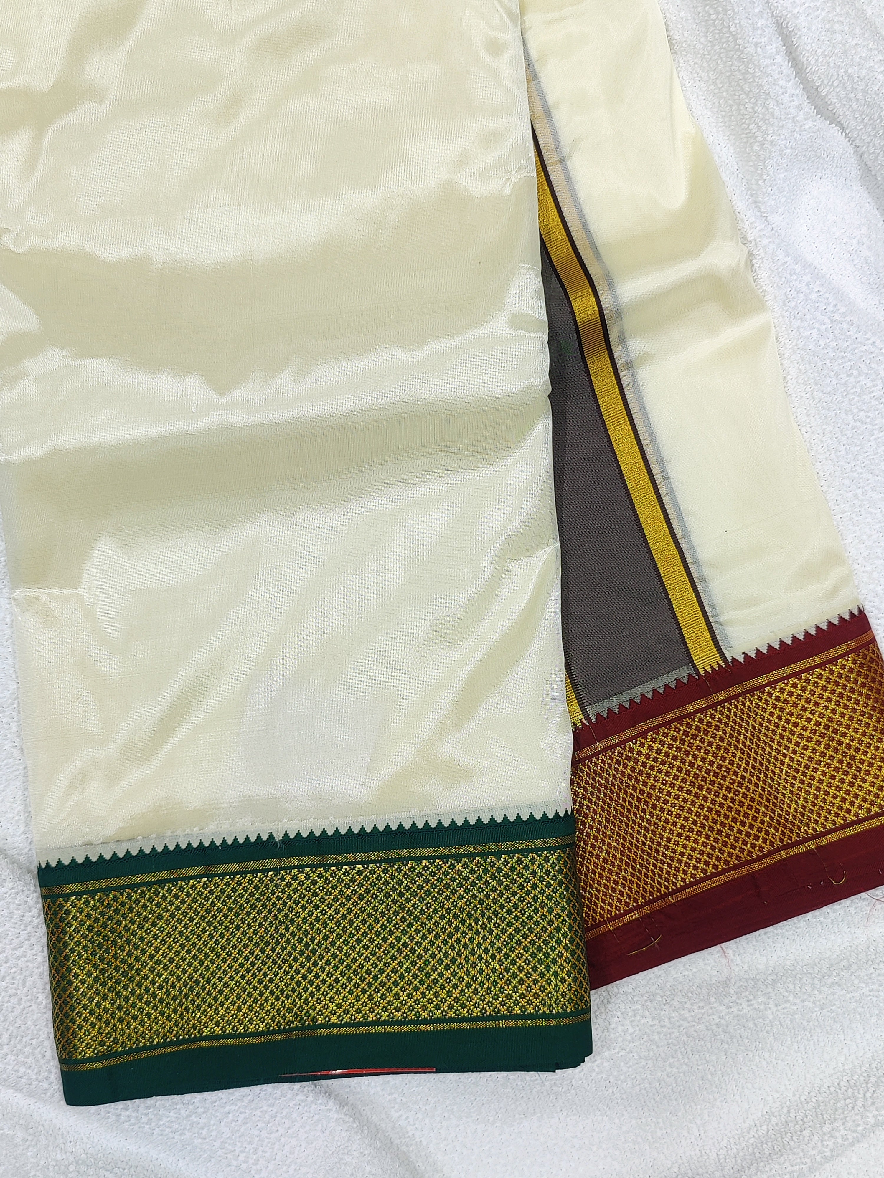 Ganga Jamuna Semi Silk Dhoti - Red & Green Border -Shop Online