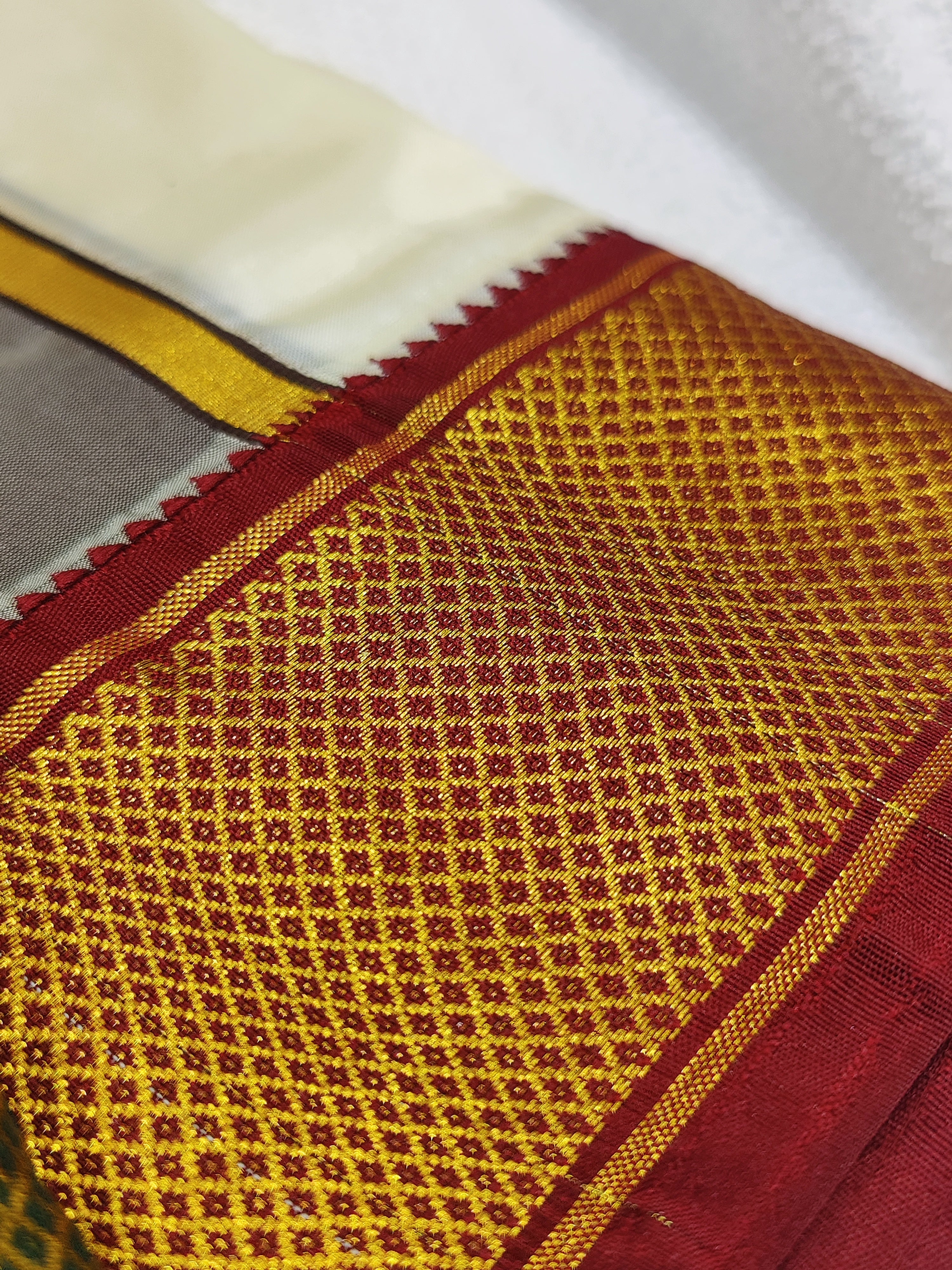 Ganga Jamuna Semi Silk Dhoti - Red & Green Border -Shop Online