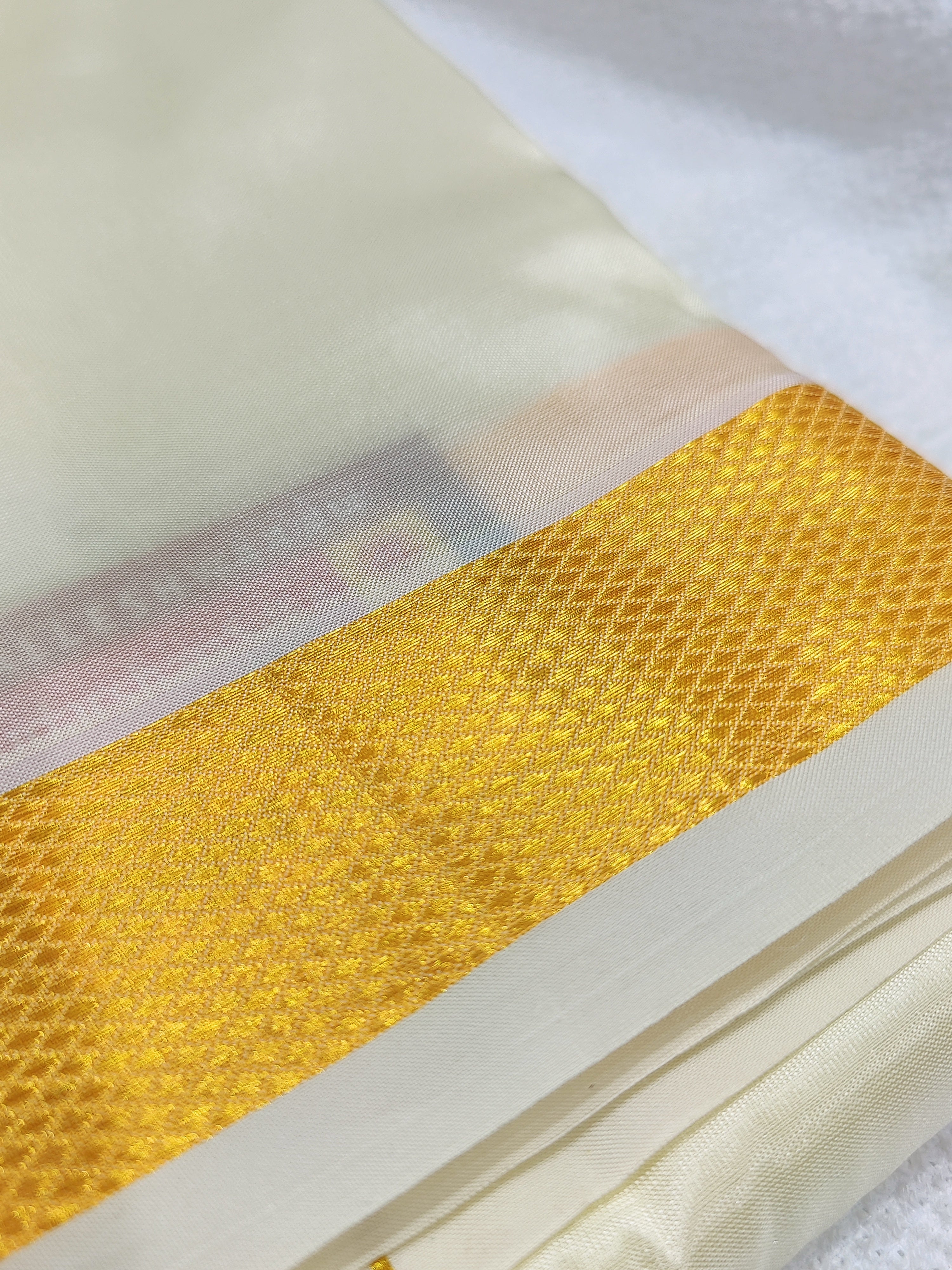 White Semi Silk Dhoti -Gold Zari Border - Shop Online