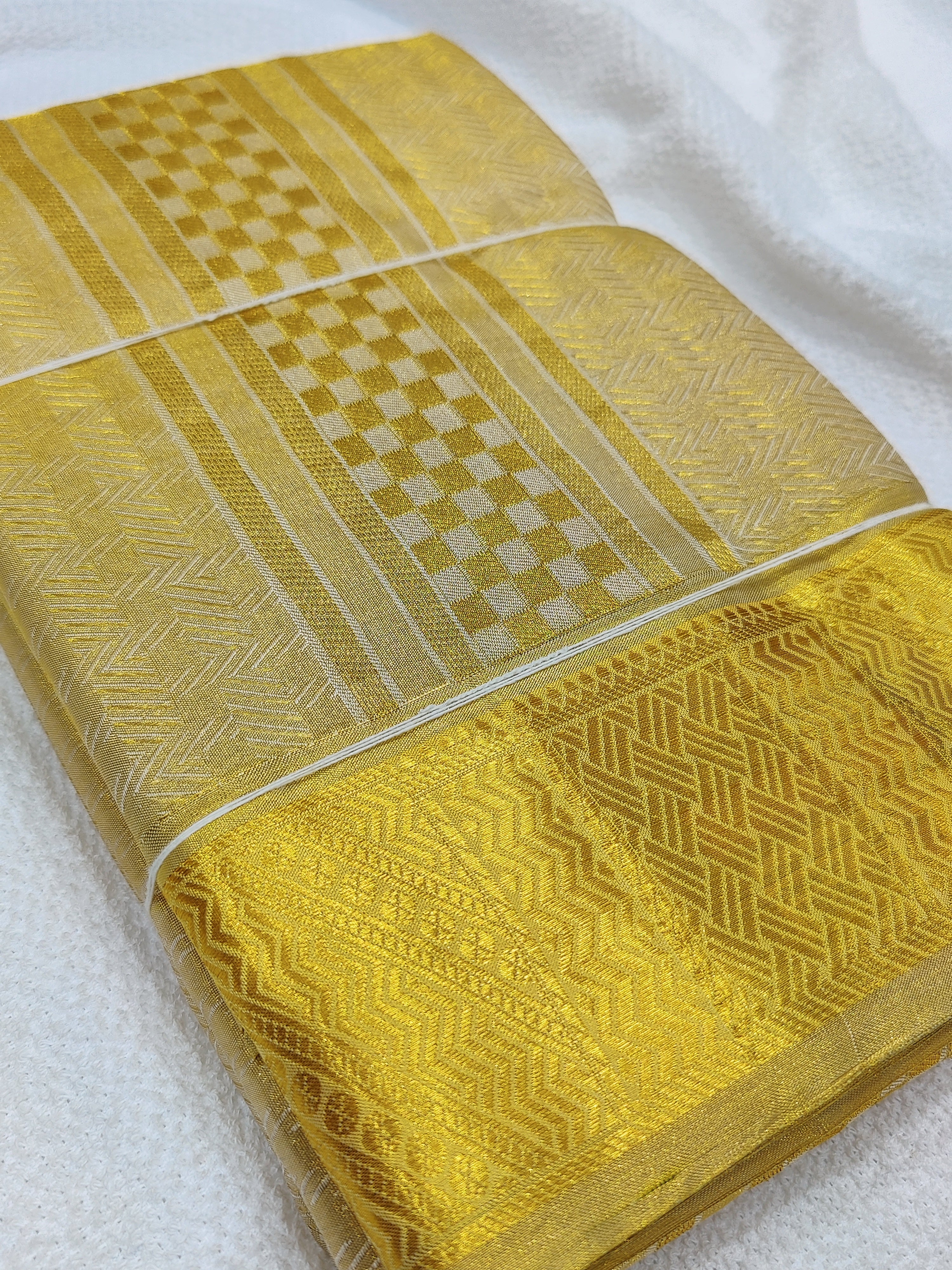 Pure Kanjivaram Silk Dhoti & Shirt Piece -Gold Zari work Border - Shop Online - Wedding Collection