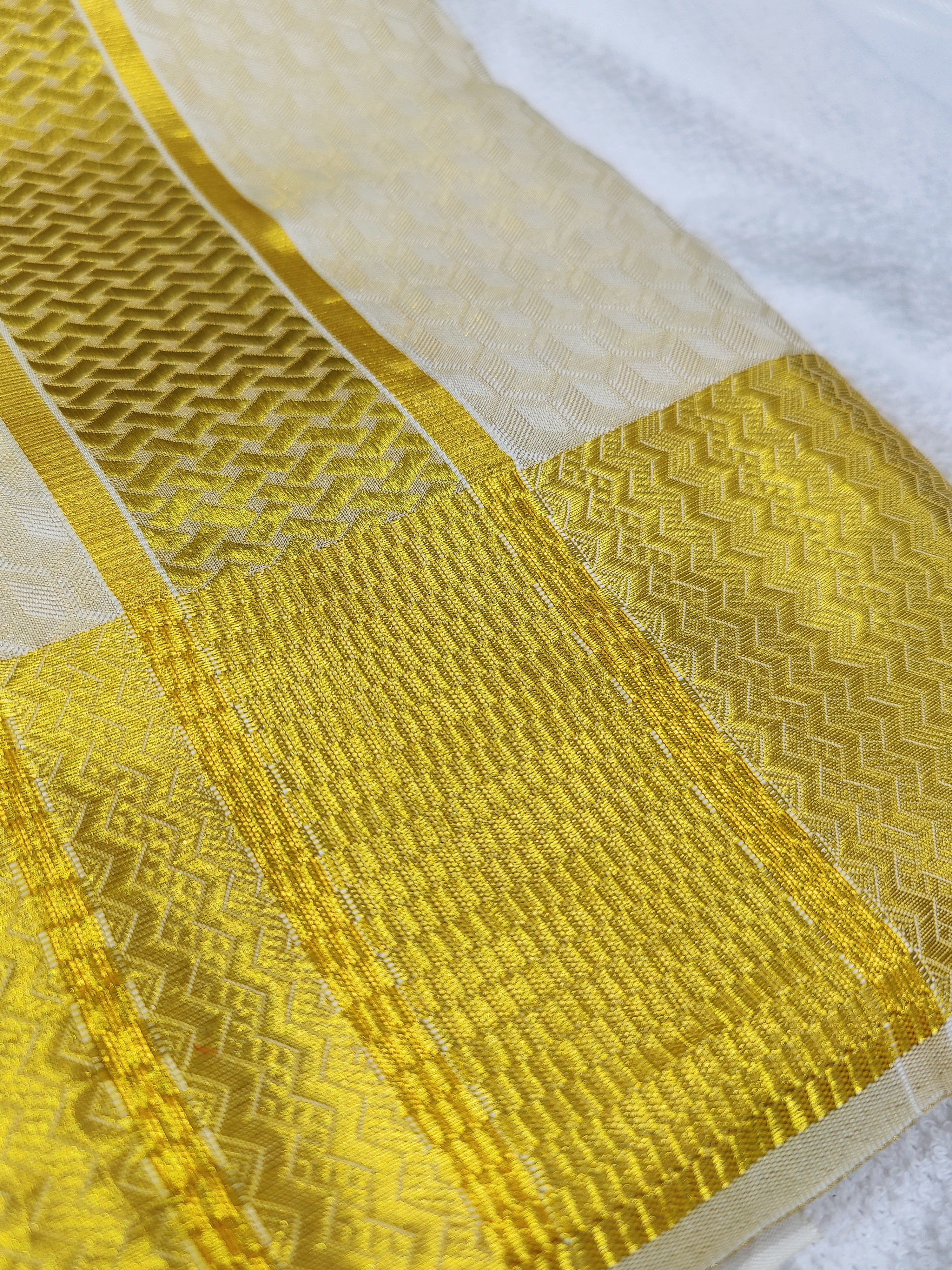 Pure Gold Kanjivaram Silk Dhoti & Shirt Piece -Gold Zari work Border - Shop Online - Wedding Collection