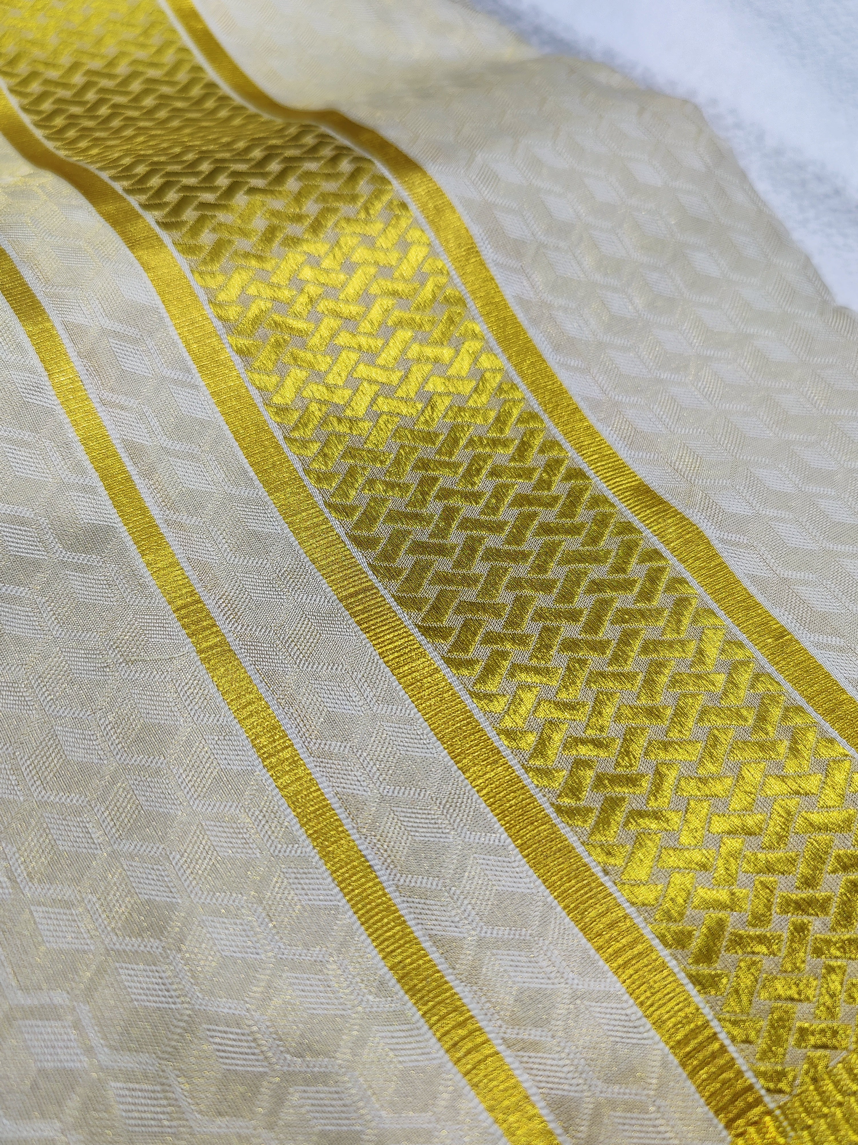Pure Gold Kanjivaram Silk Dhoti & Shirt Piece -Gold Zari work Border - Shop Online - Wedding Collection