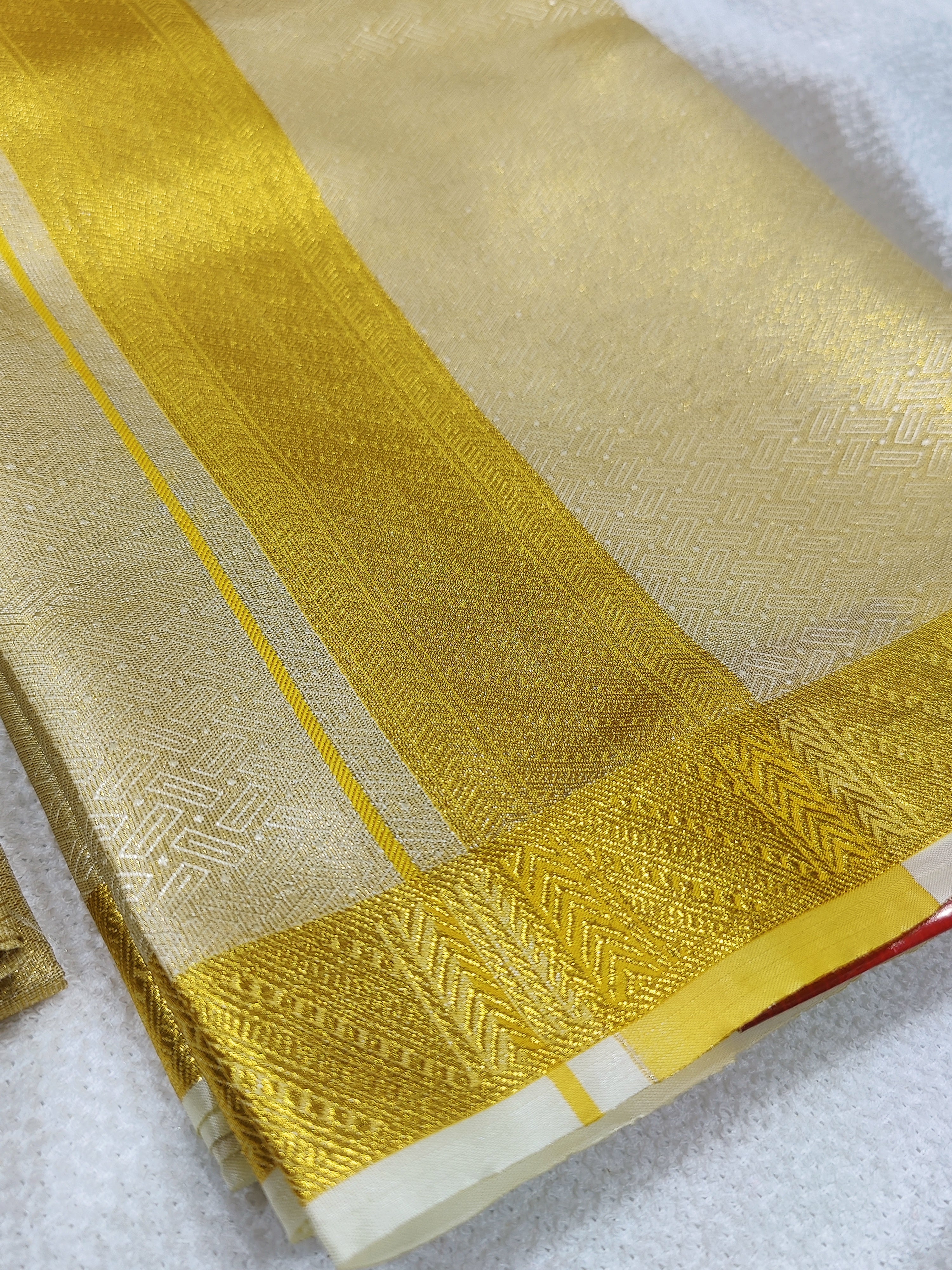 Pure Gold Kanjivaram Silk Dhoti & Shirt Piece -Gold Zari Border - Shop Online - Wedding