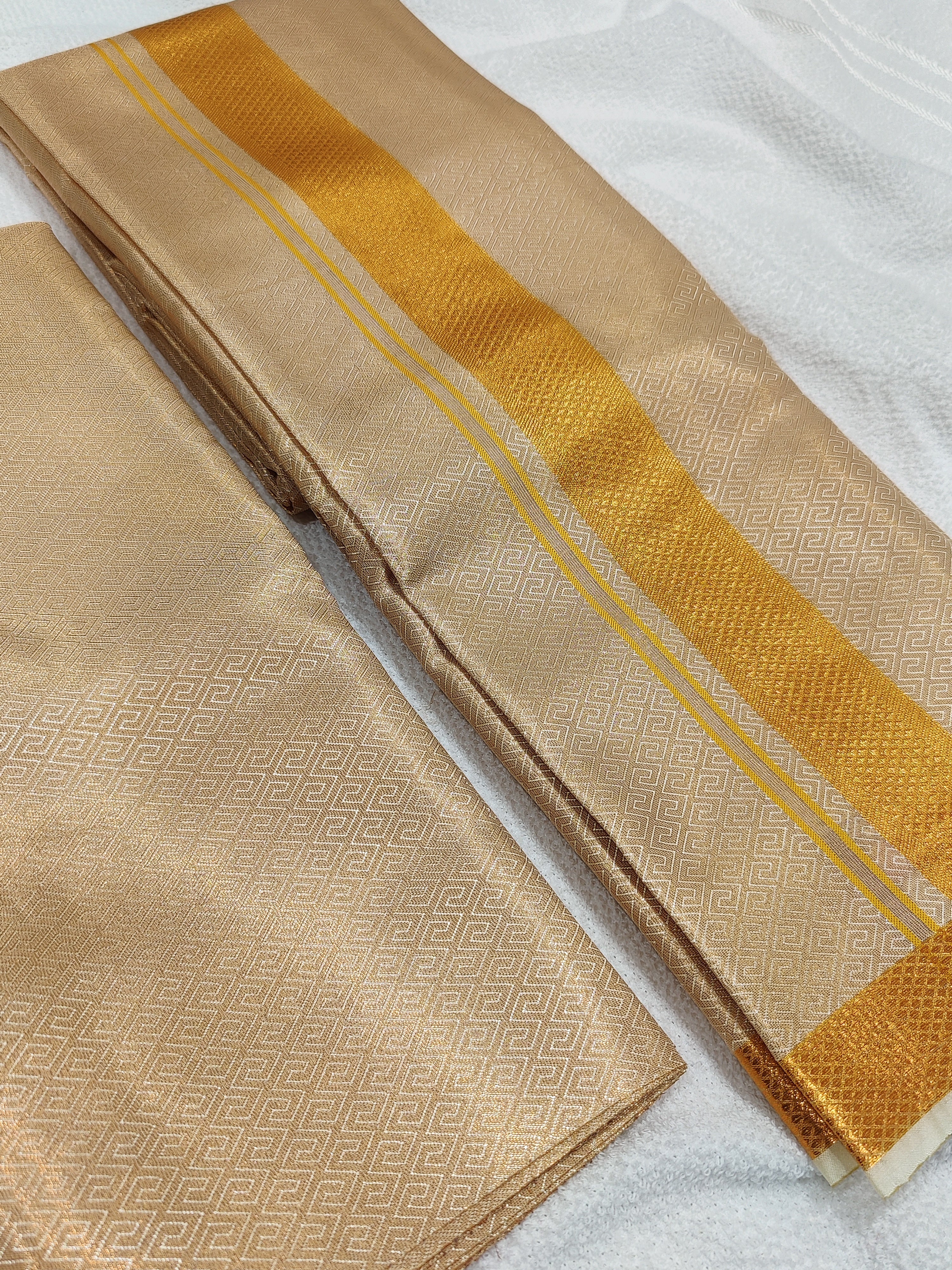 Art Silk Dhoti & Shirt Piece - Gold Zari Border - Shop Online - Wedding Collectiion