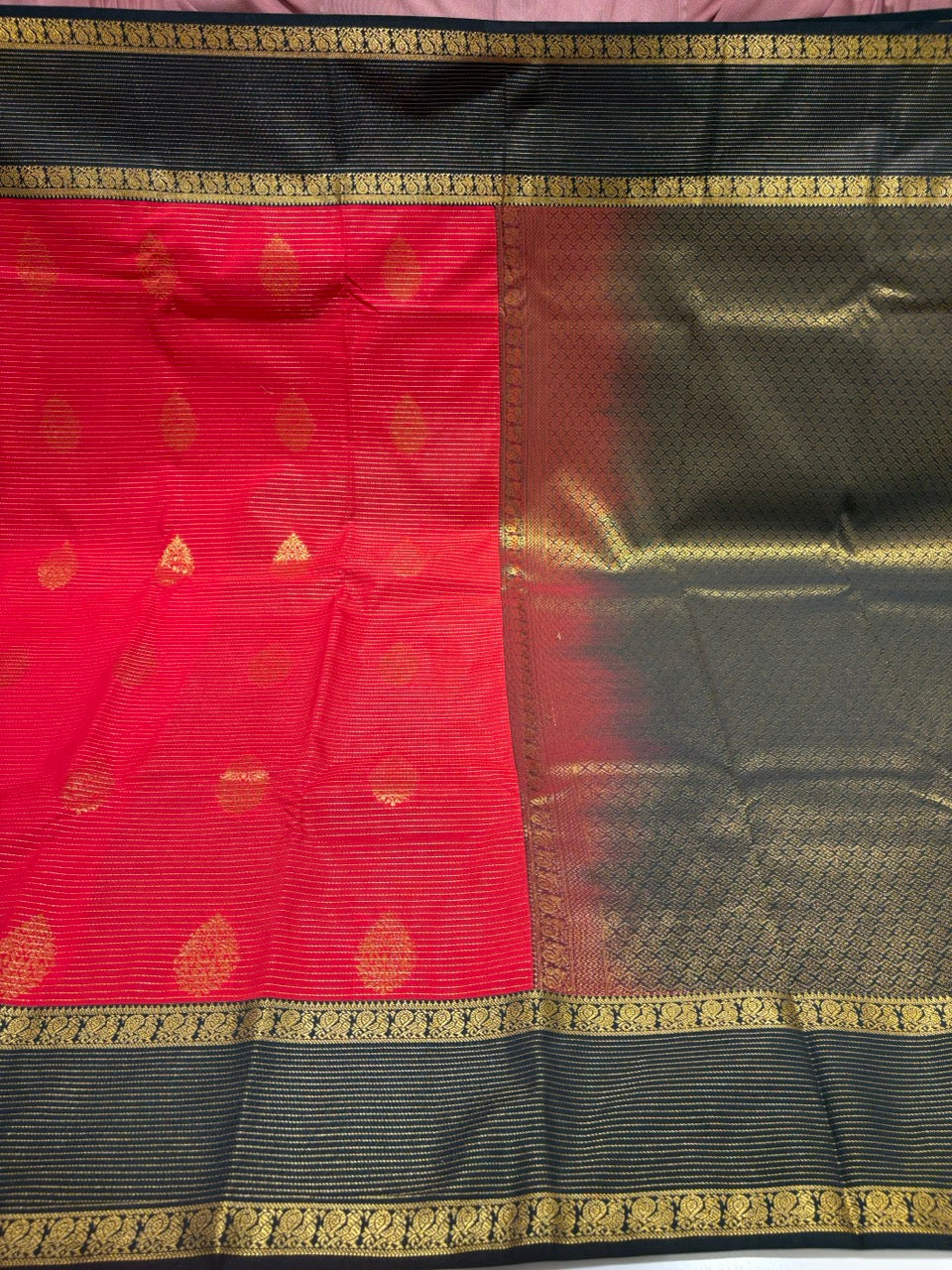 Red Colour Semi Kanchipuram Silk Saree with Black Border