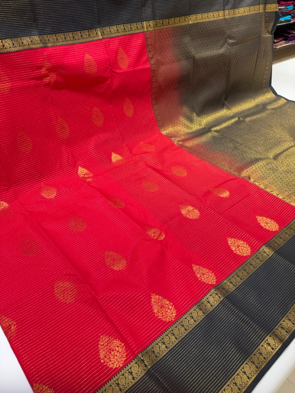 Red Colour Semi Kanchipuram Silk Saree with Black Border