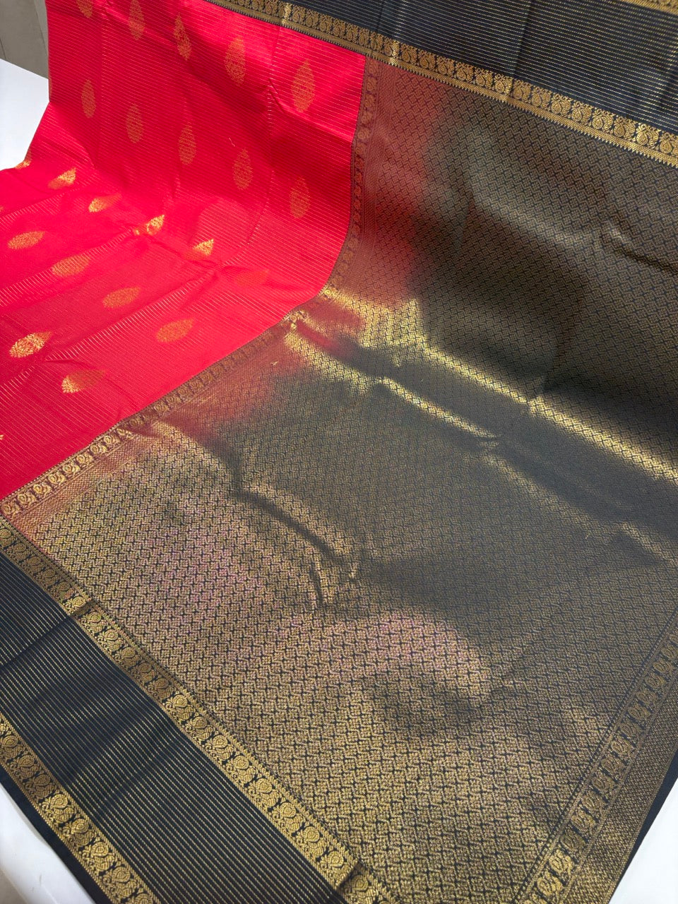 Red Colour Semi Kanchipuram Silk Saree with Black Border