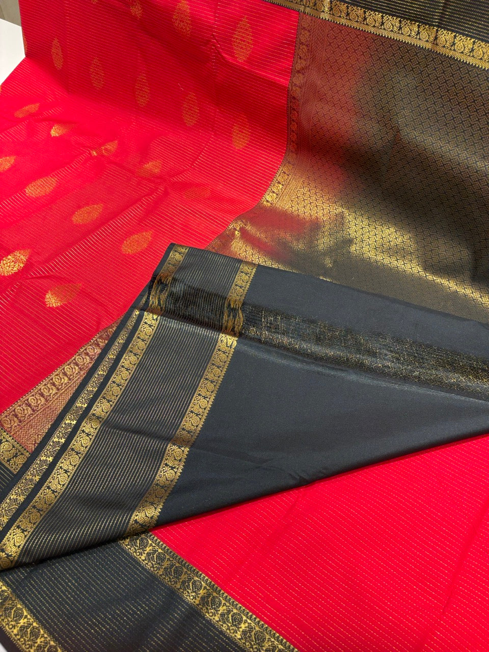 Red Colour Semi Kanchipuram Silk Saree with Black Border