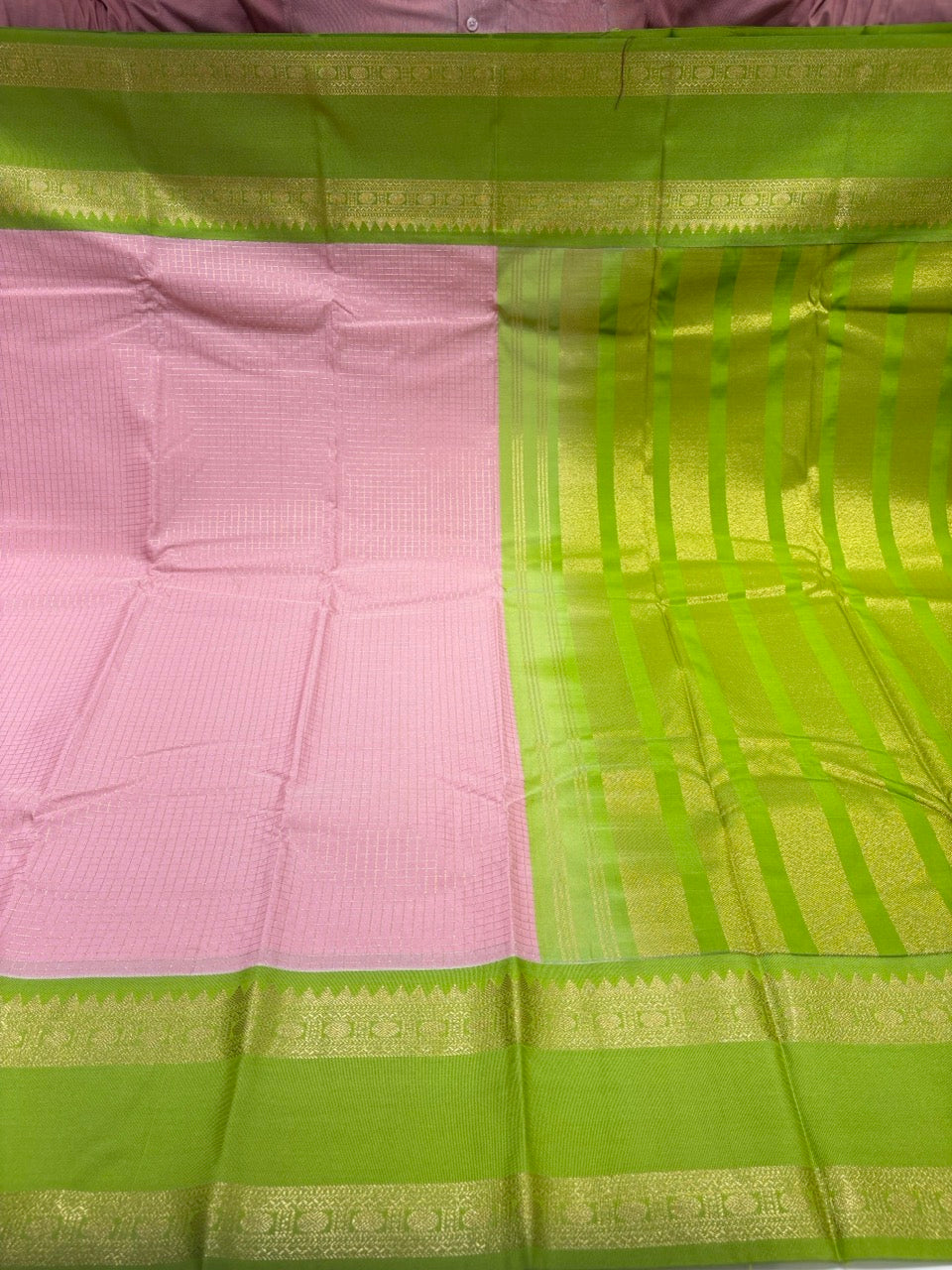 Baby Pink Colour Semi Kanjivaram Silk Saree with Light Green Border