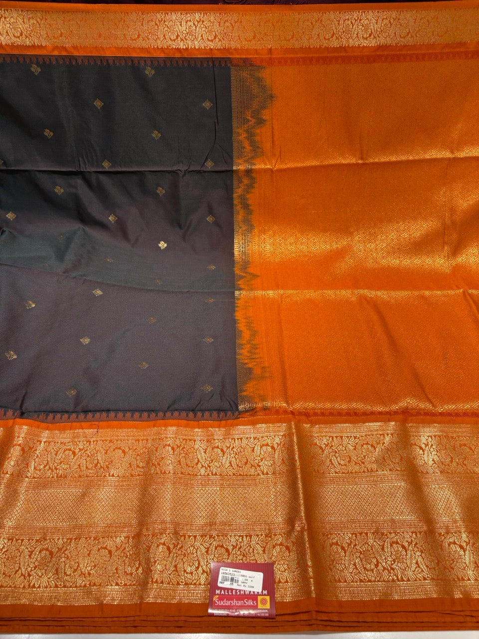 Chocolate Brown Colour Semi Soft Silk Saree with Rust Orange Contrast