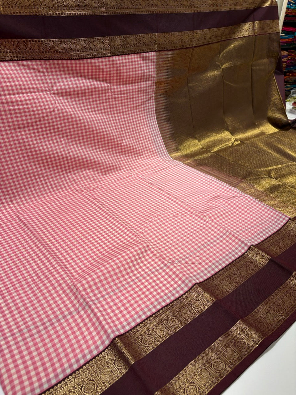 Baby Pink Colour Semi Kanci Silk Saree with Chocolate Brown Contrast NSS152