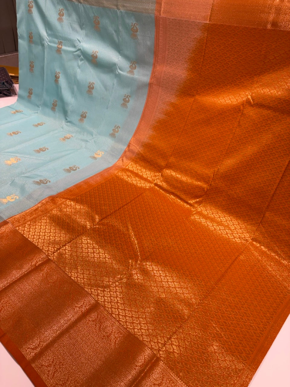 Baby Blue Colour Semi Kanchipuram Silk Saree