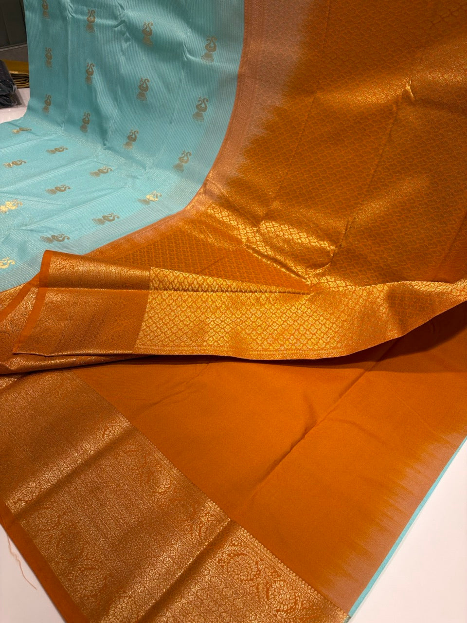 Baby Blue Colour Semi Kanchipuram Silk Saree