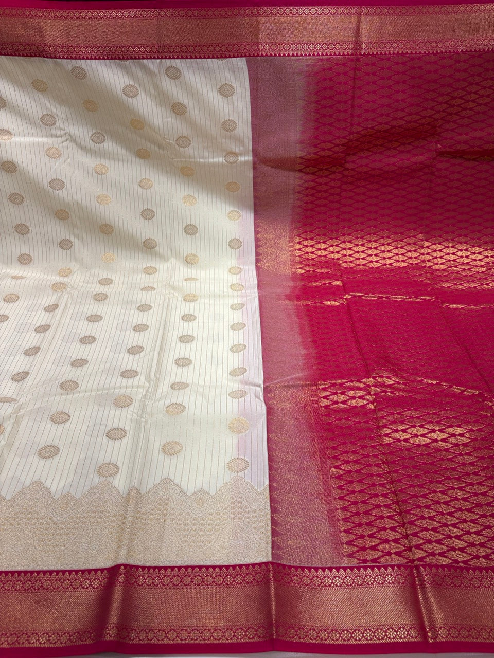 Ivory Colour Semi Silk Saree with Pink Contrast