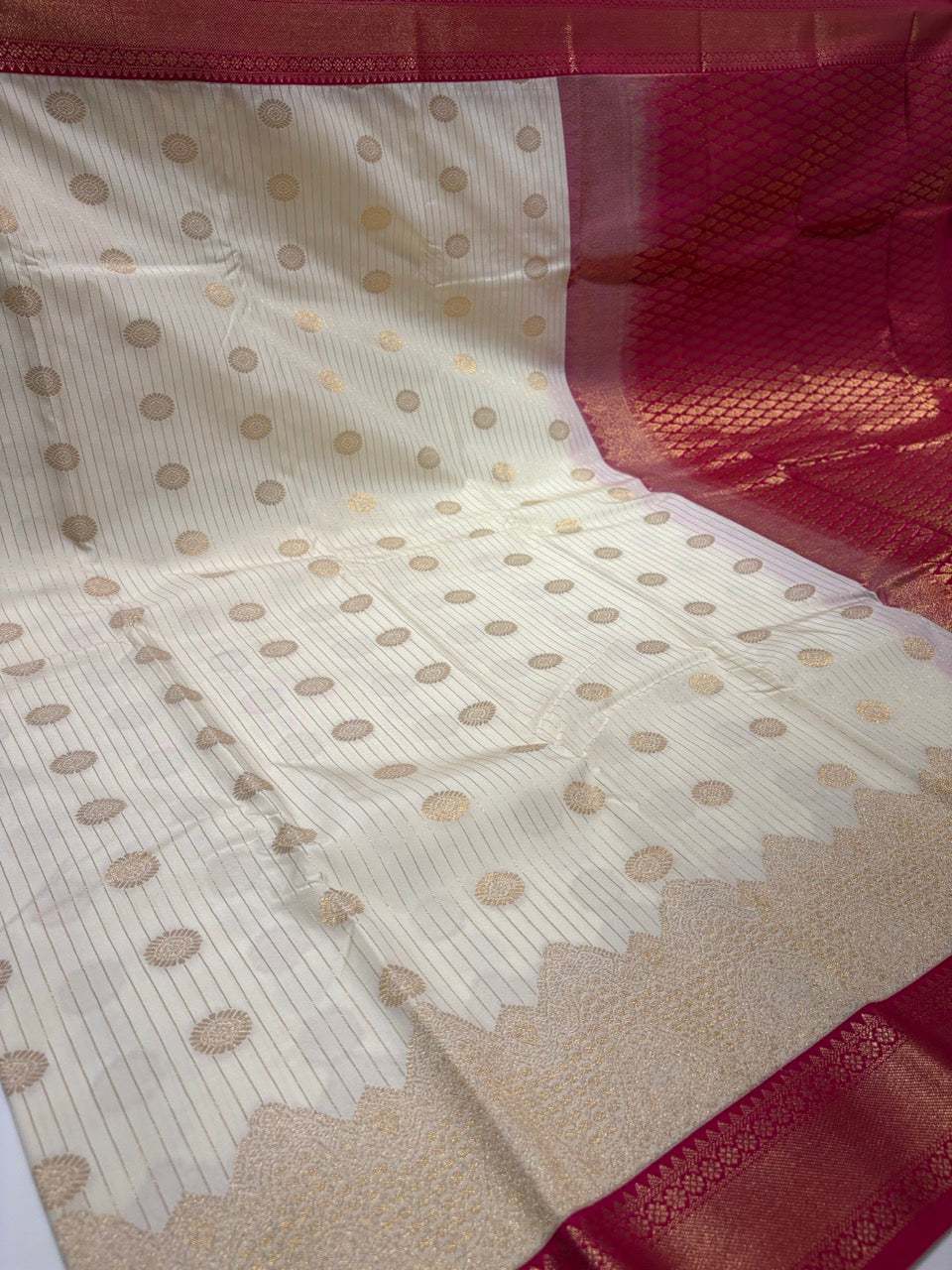 Ivory Colour Semi Silk Saree with Pink Contrast