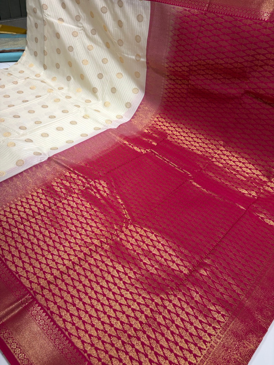 Ivory Colour Semi Silk Saree with Pink Contrast