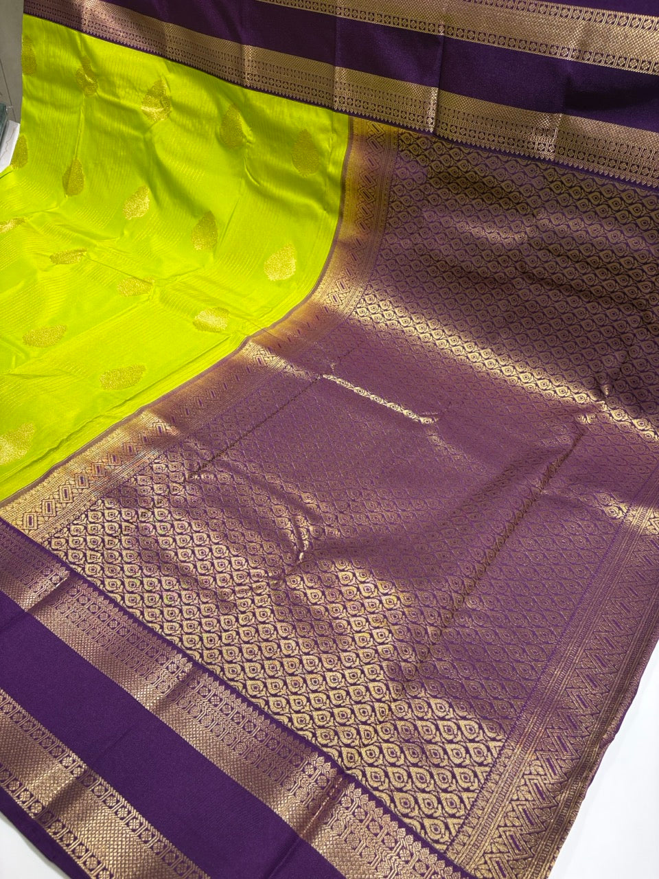 Lime Green Colour Silk Saree with Grape Purple Contrast NSS167