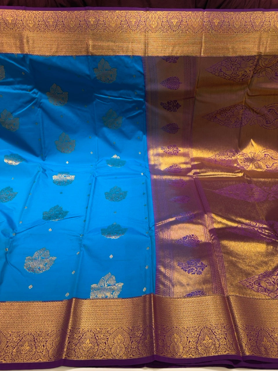 Vibrant Blue Colour Semi Kanchipuram Silk Saree with Grape Purple Contrast NSS165