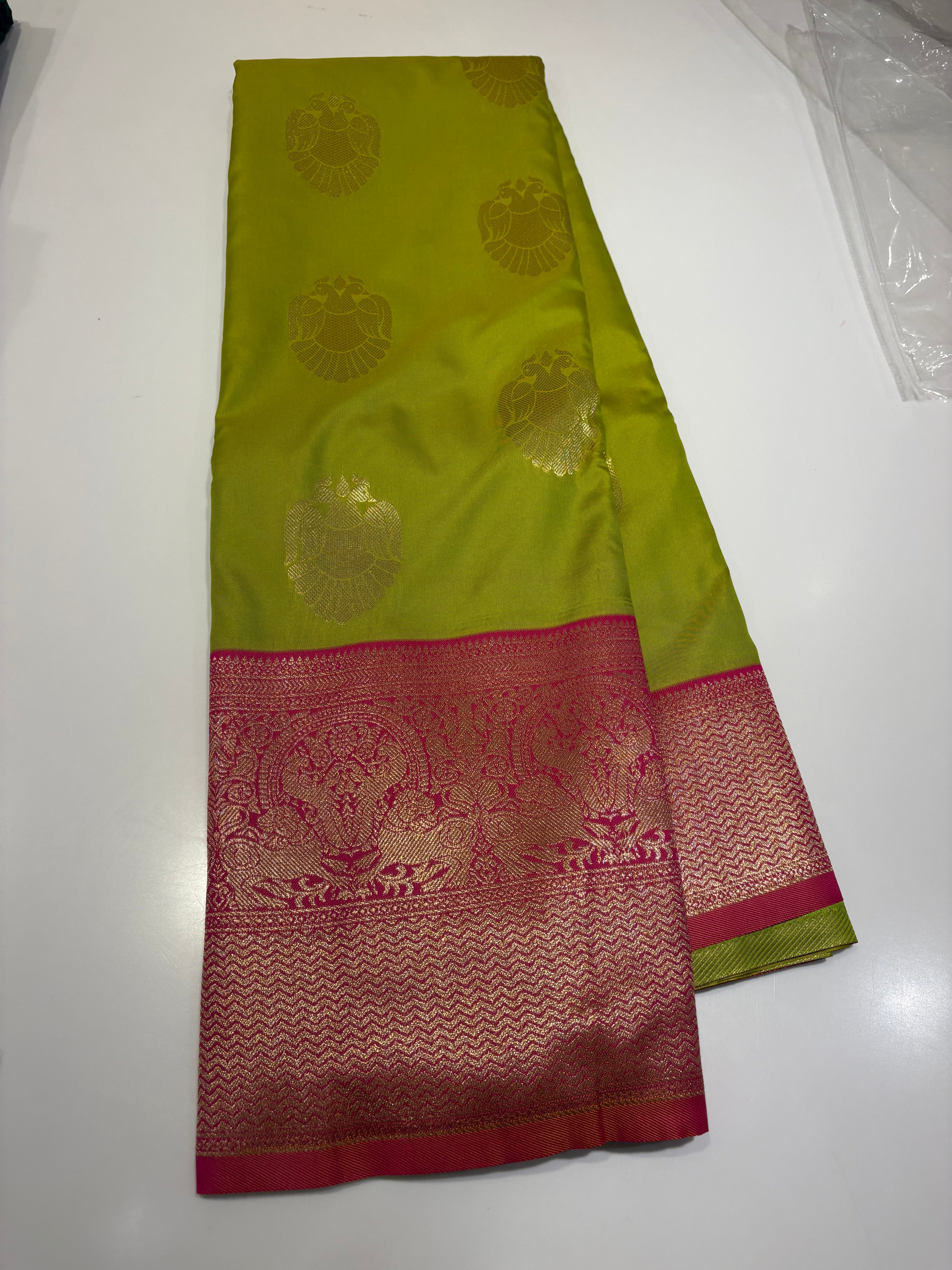 Everyday Elegance Green & Pink Silk Saree with Fine Silver Zari