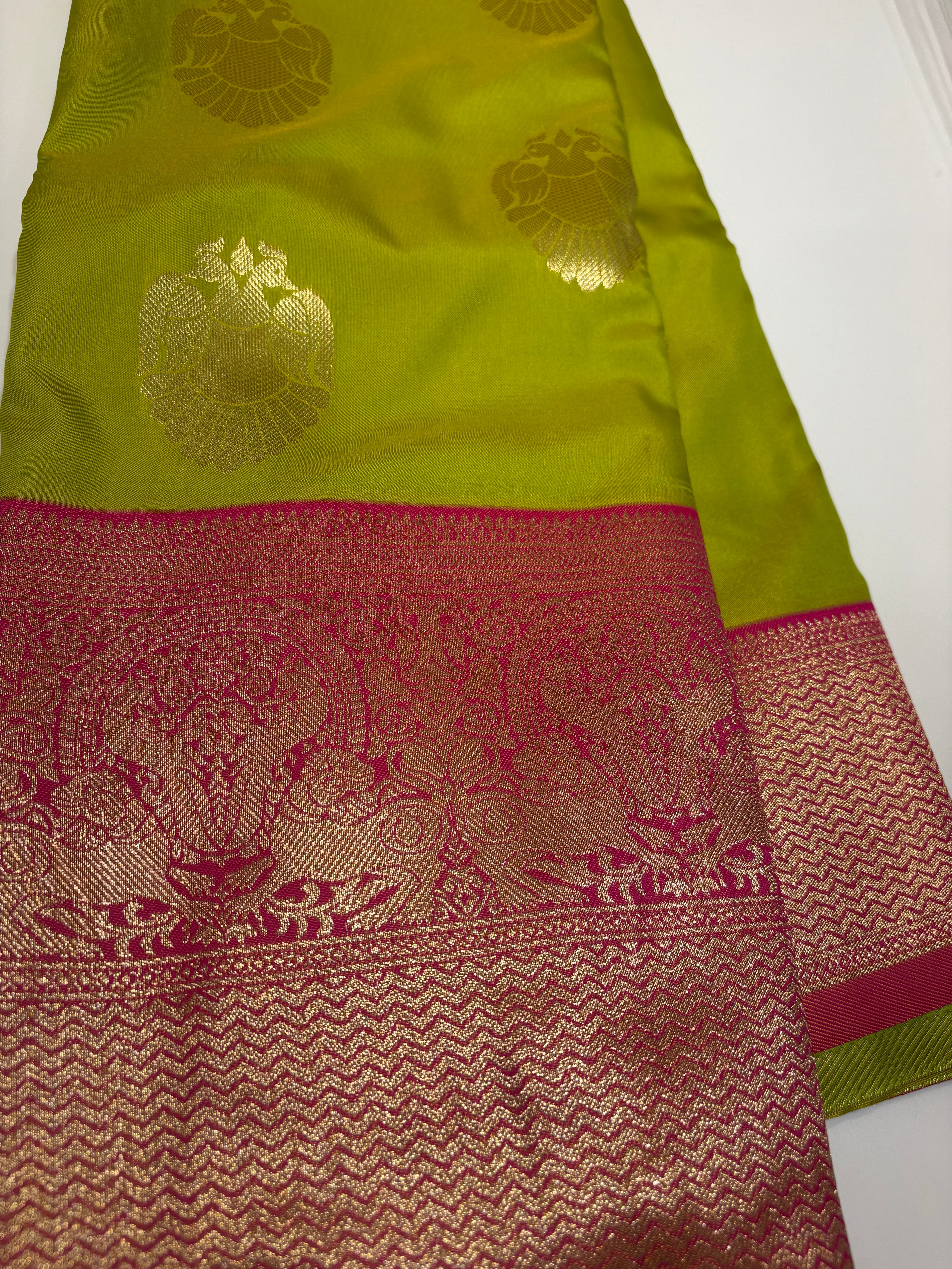 Everyday Elegance Green & Pink Silk Saree with Fine Silver Zari