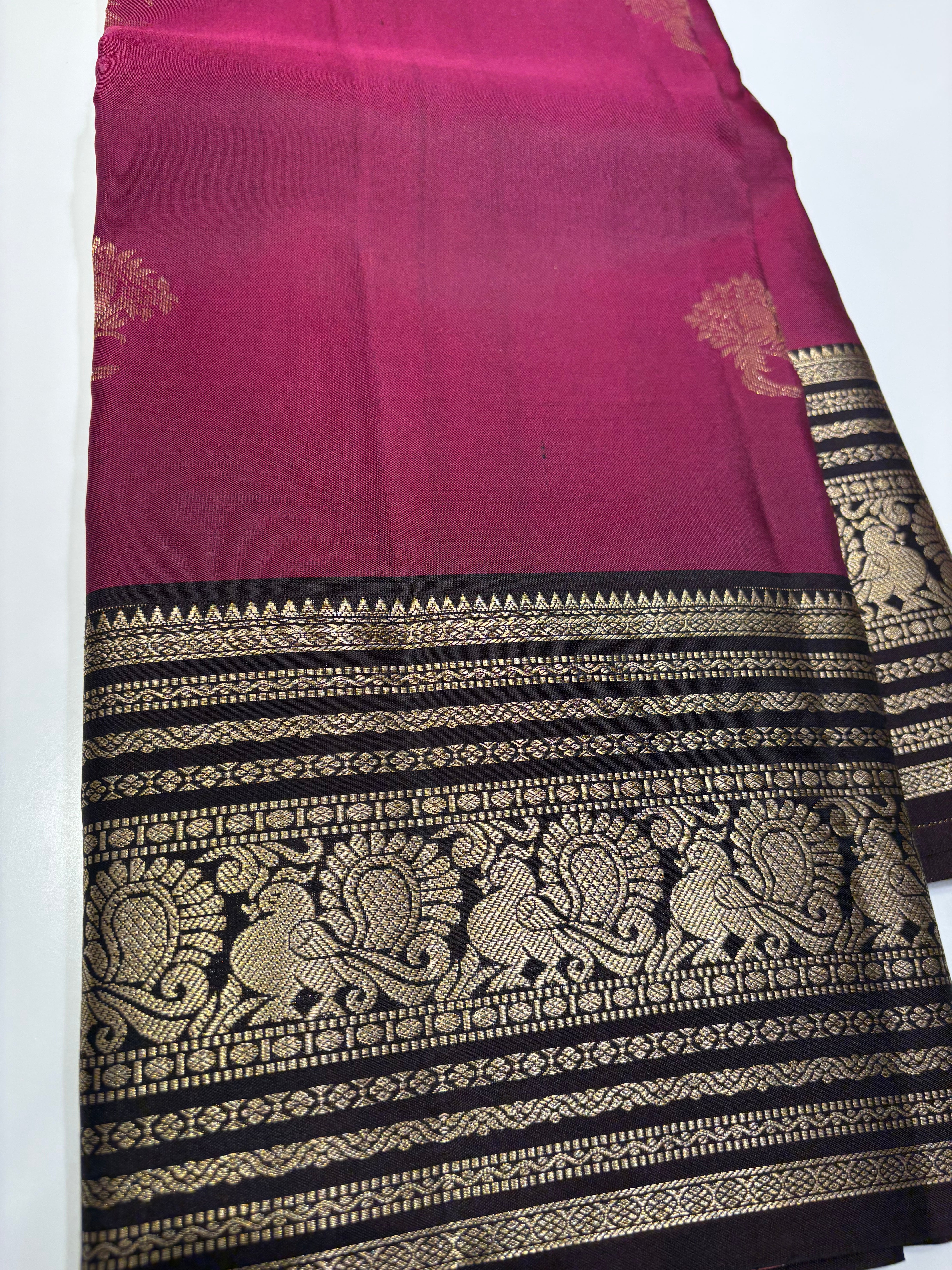 Traditional Maroon & Brown Pure Kanjivaram Silk Saree with Intricate Gold Zari